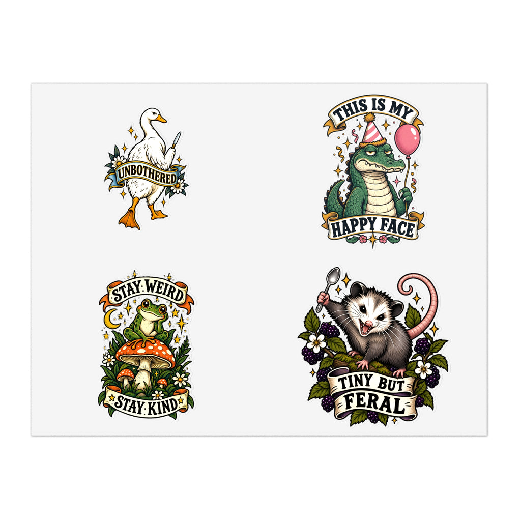 Whimsical Woodland Critters Sticker Sheet | Cute Frog Gator Opossum Goose