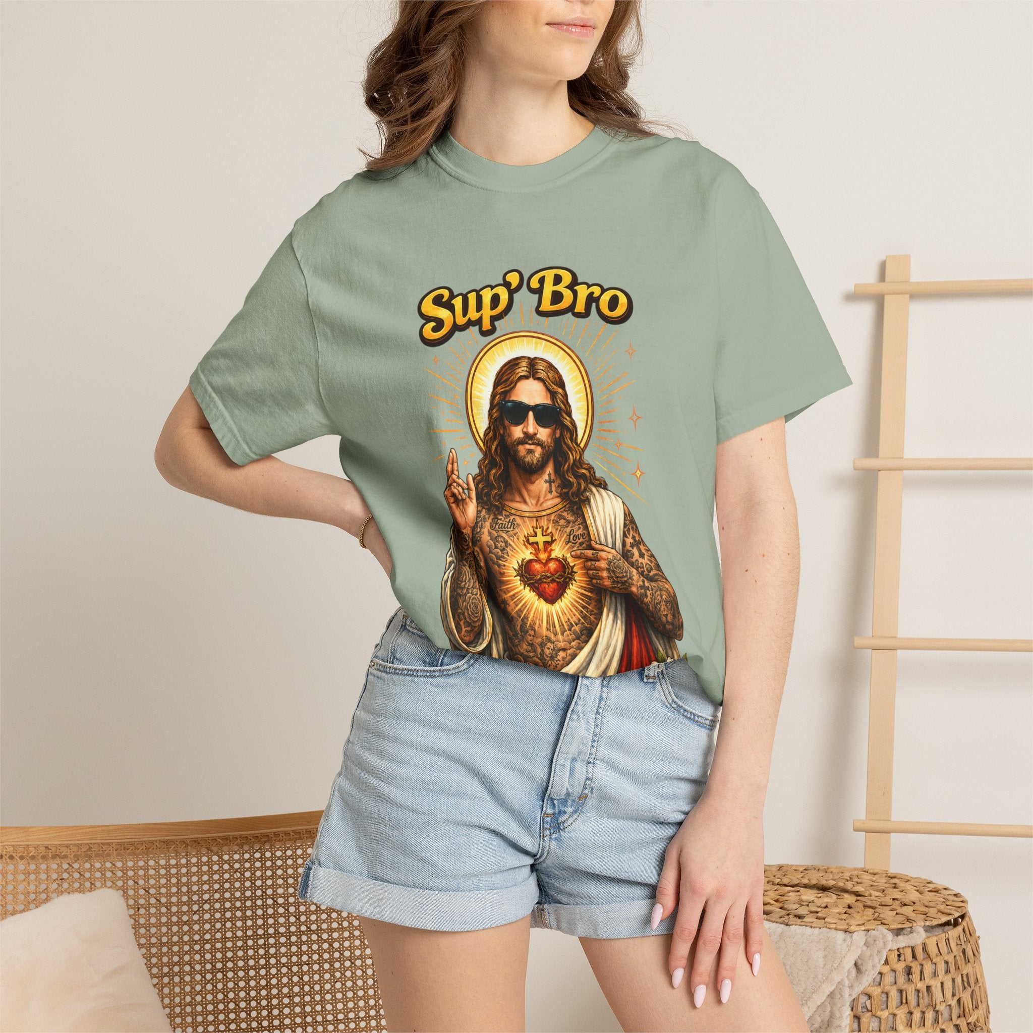 Sup Bro Tattoo Jesus Graphic Tee Funny Faith Tee Edgy Christian Graphic T Shirt Unisex Oversized Aesthetic Tee Viral TikTok Style