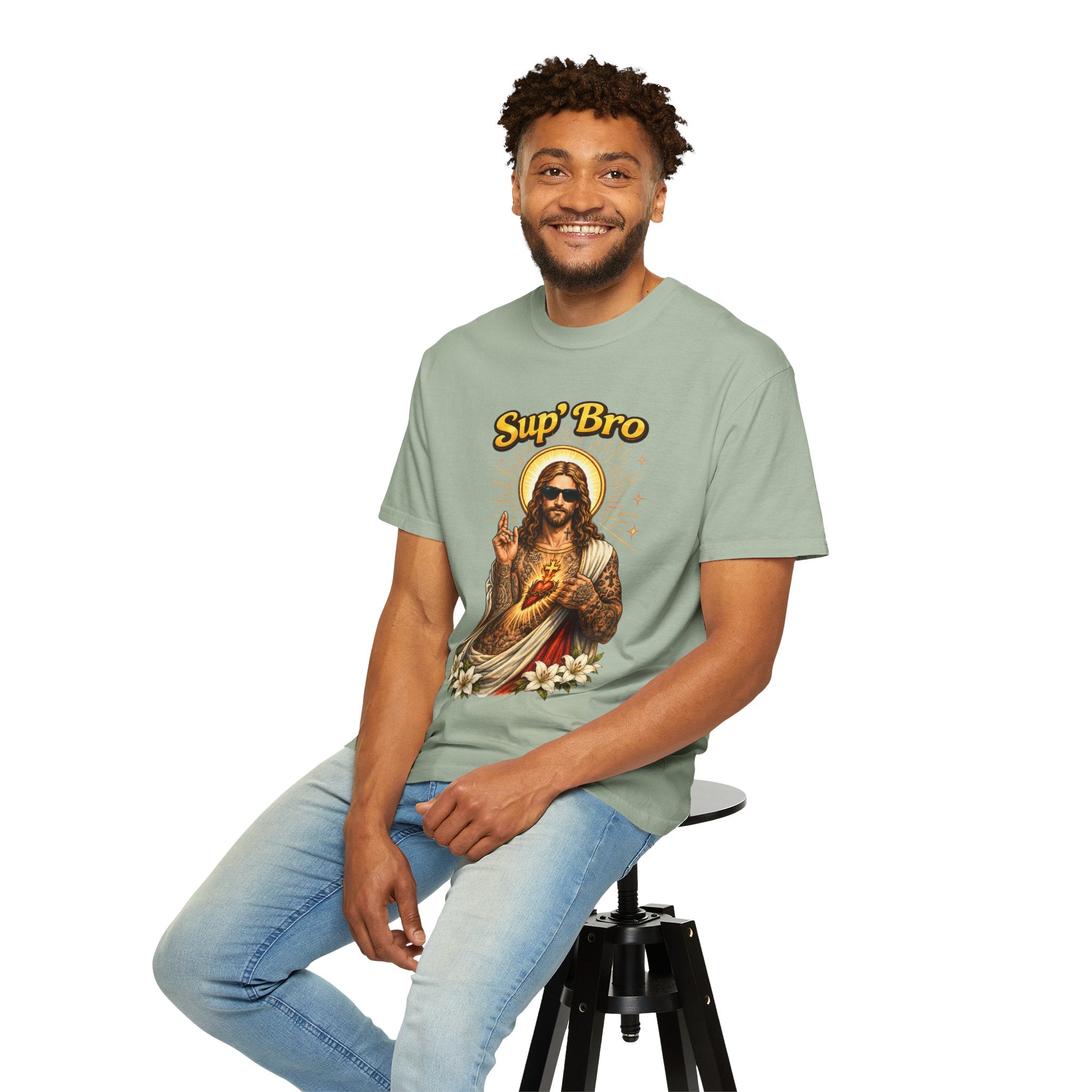 Sup Bro Tattoo Jesus Graphic Tee Funny Faith Tee Edgy Christian Graphic T Shirt Unisex Oversized Aesthetic Tee Viral TikTok Style