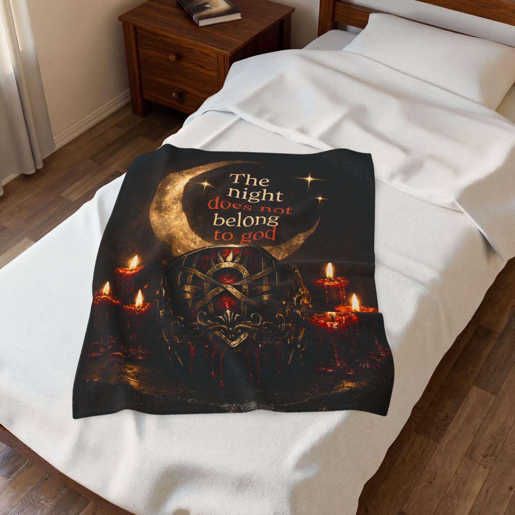 The Night Belongs to You Sleep Token inspired Velveteen Blanket | Crescent Moon, Gothic Mask, Candles