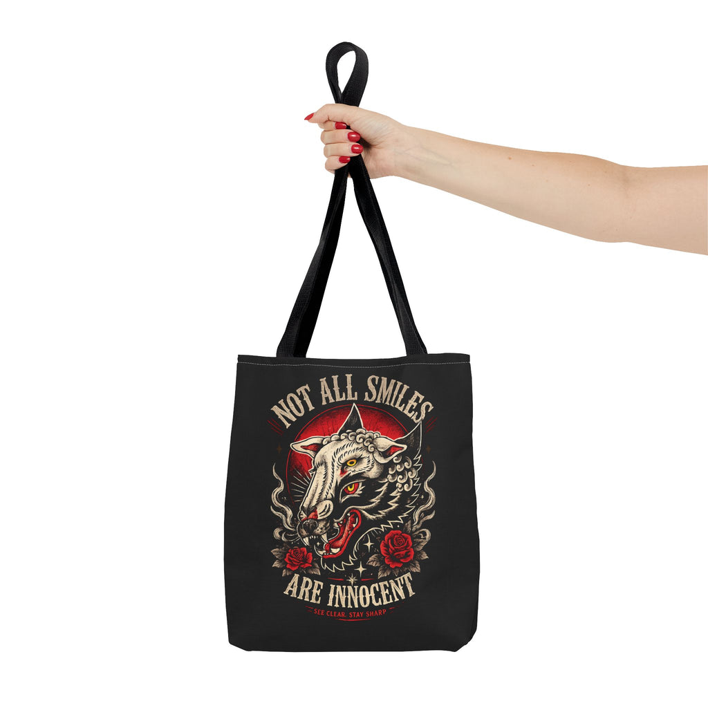 Not All Smiles Are Innocent Tote Bag – Gothic Wolf Skull Design