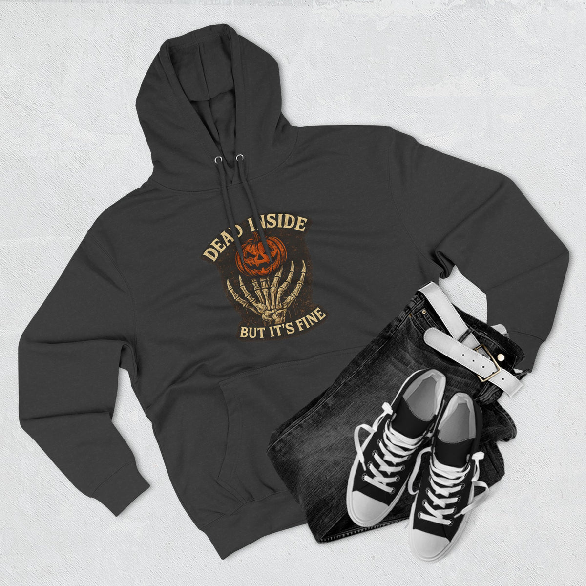 Hoodie — 'Dead Inside But It's Fine' Pumpkin Patch Goth Pullover