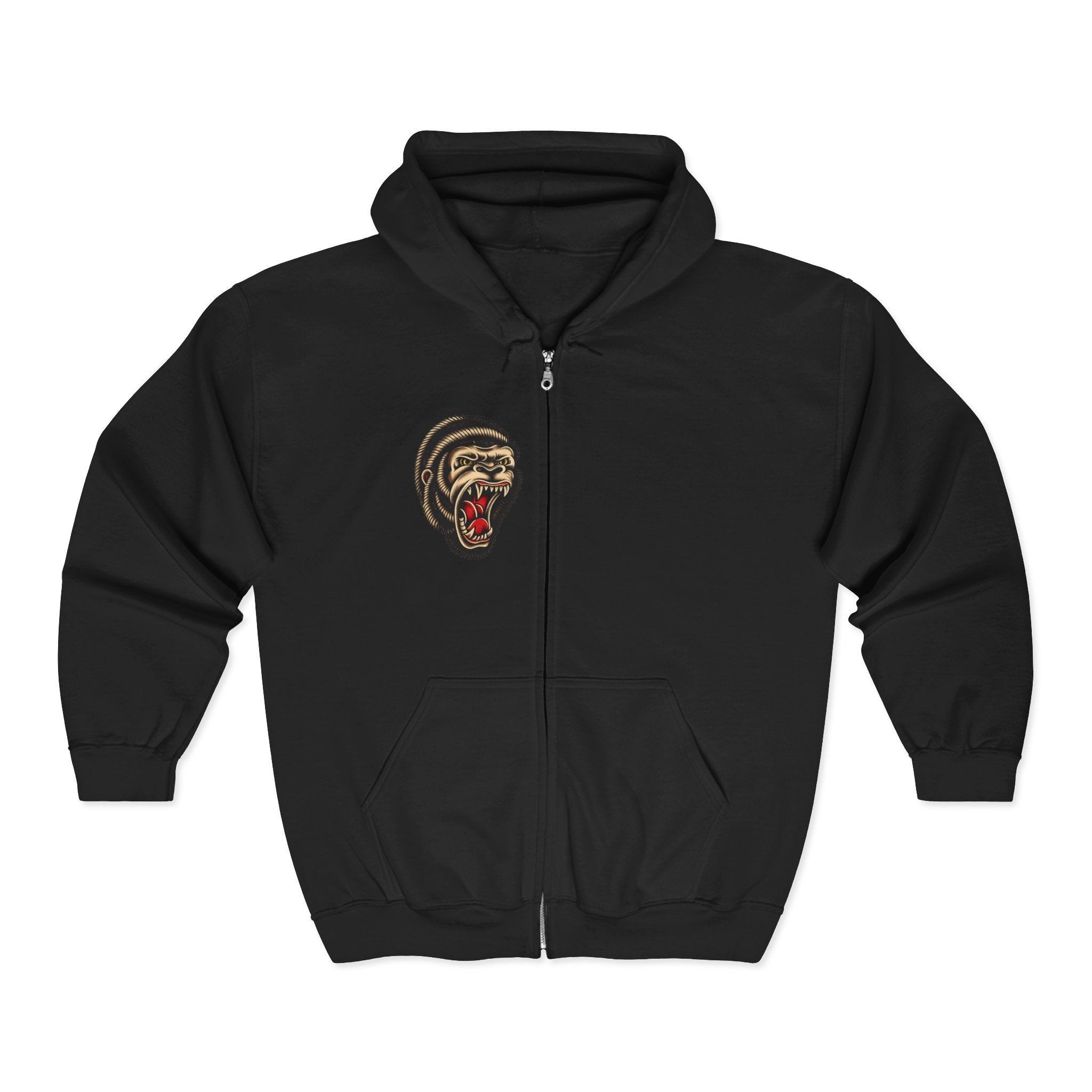 Roaring Gorilla Head Zip Hoodie | Animal Skull Design, Dark Streetwear
