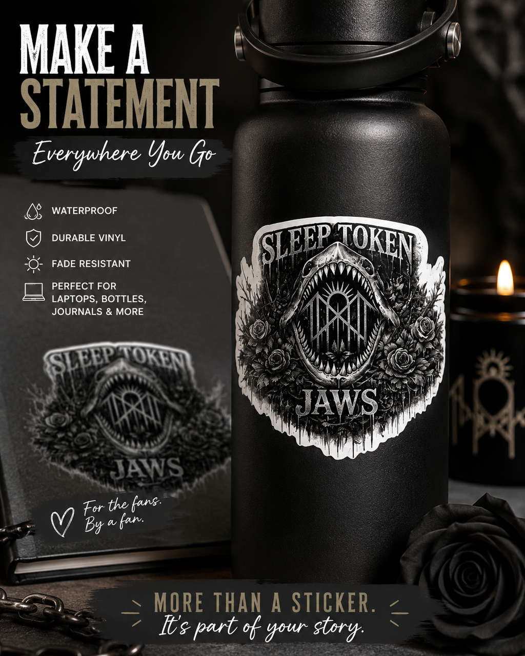 Sleep Token Inspired Sticker Pack Dark Signs Jaws Gothic Band Art Waterproof Vinyl Die Cut Decals Laptop Water Bottle Car Sticker Set