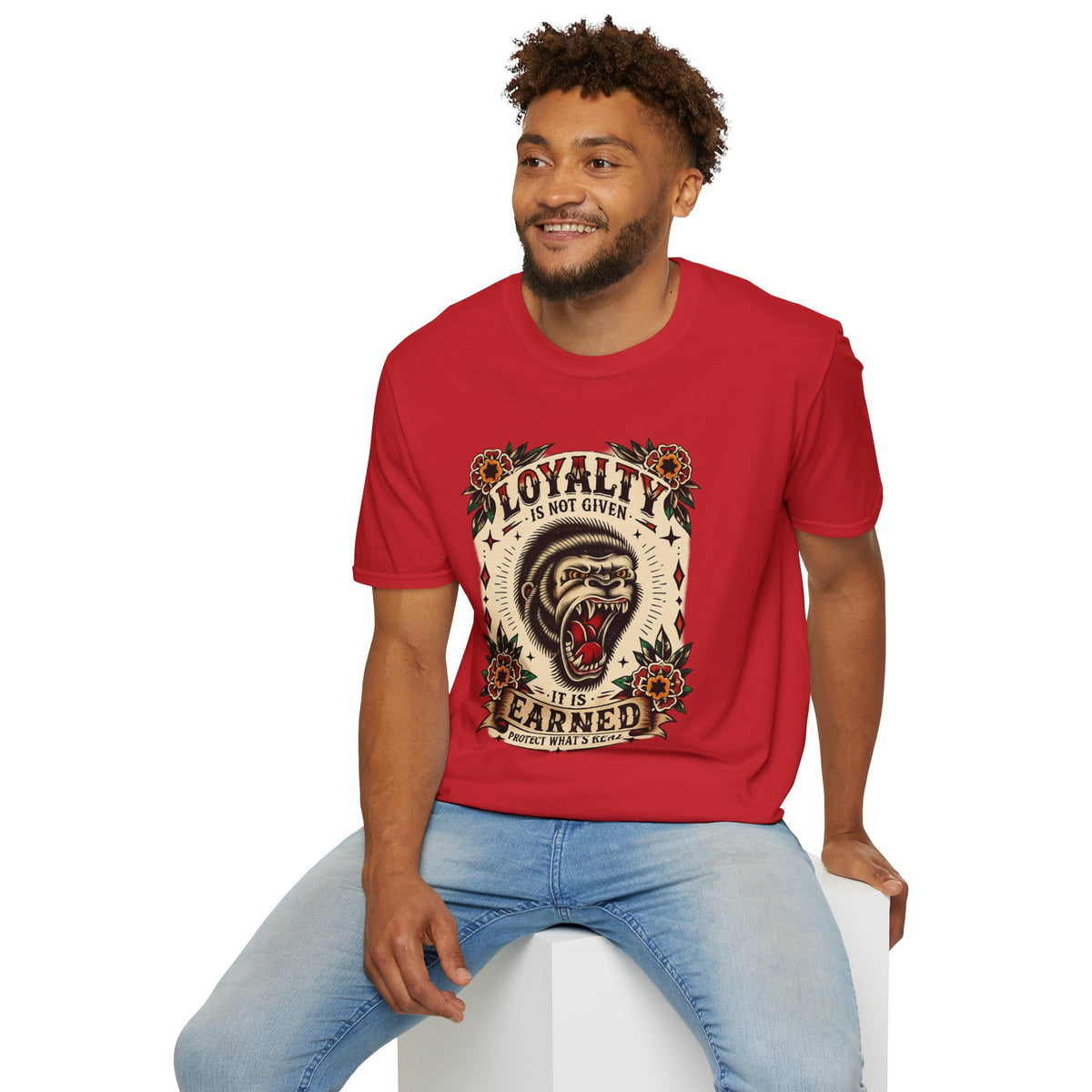 Loyalty Is Earned Gorilla Graphic T Shirt Vintage Tattoo Style Biker Streetwear Tee