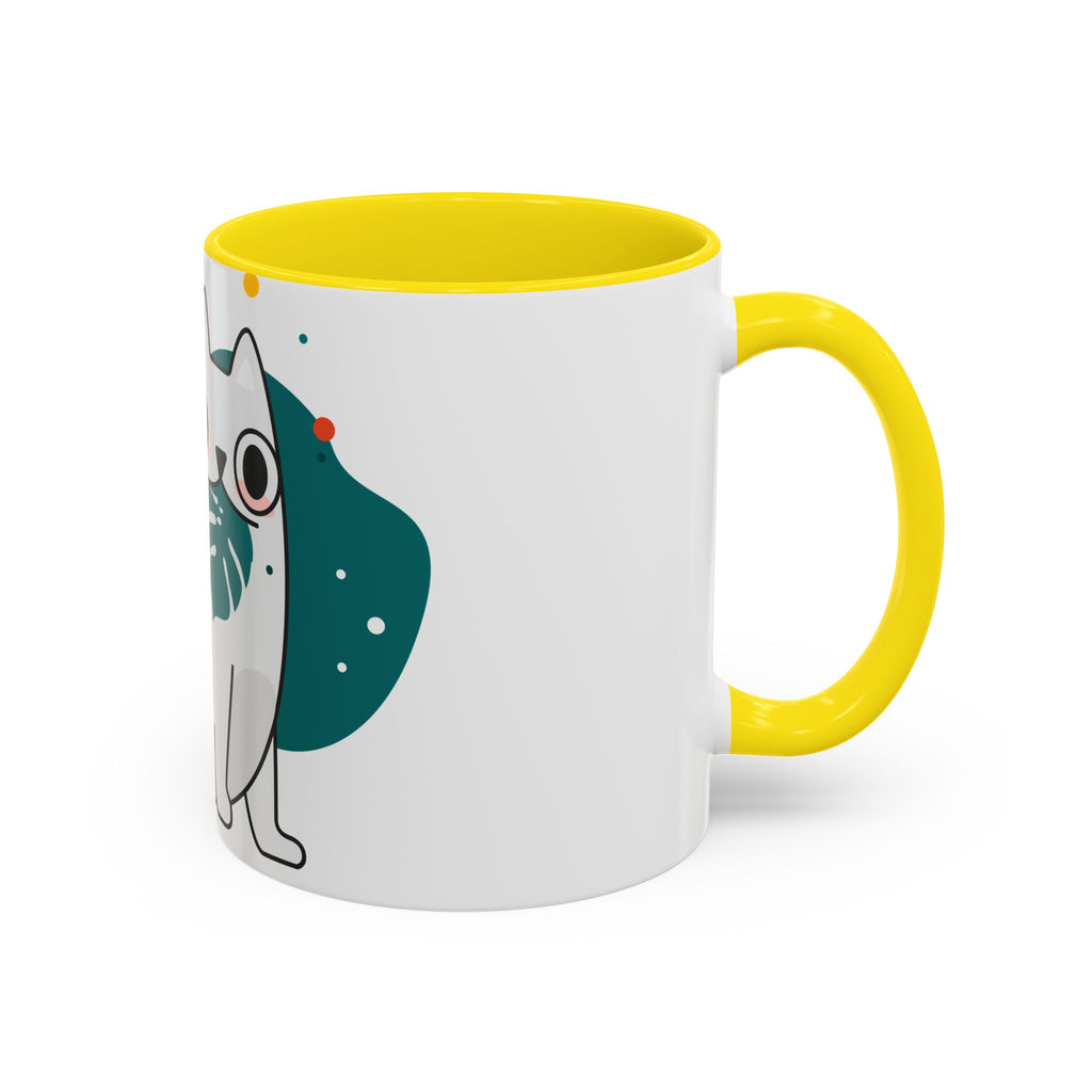 Cute Cat Coffee Mug  Playful White Cat with Tropical Leaf Accent 11oz 15oz