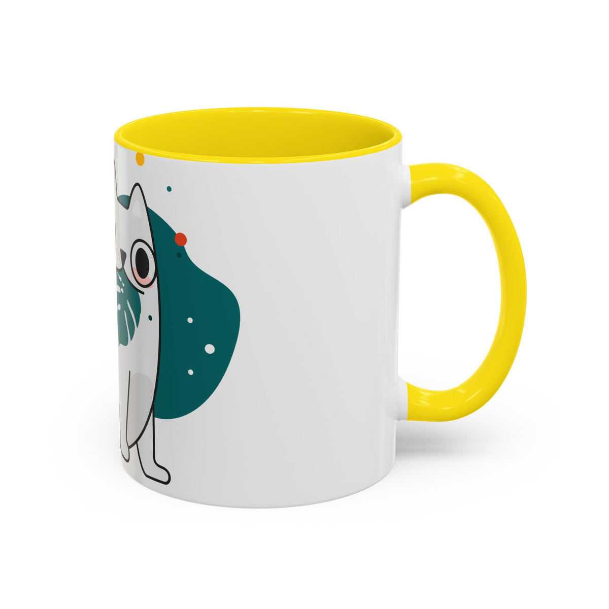 Cute Cat Coffee Mug  Playful White Cat with Tropical Leaf Accent 11oz 15oz