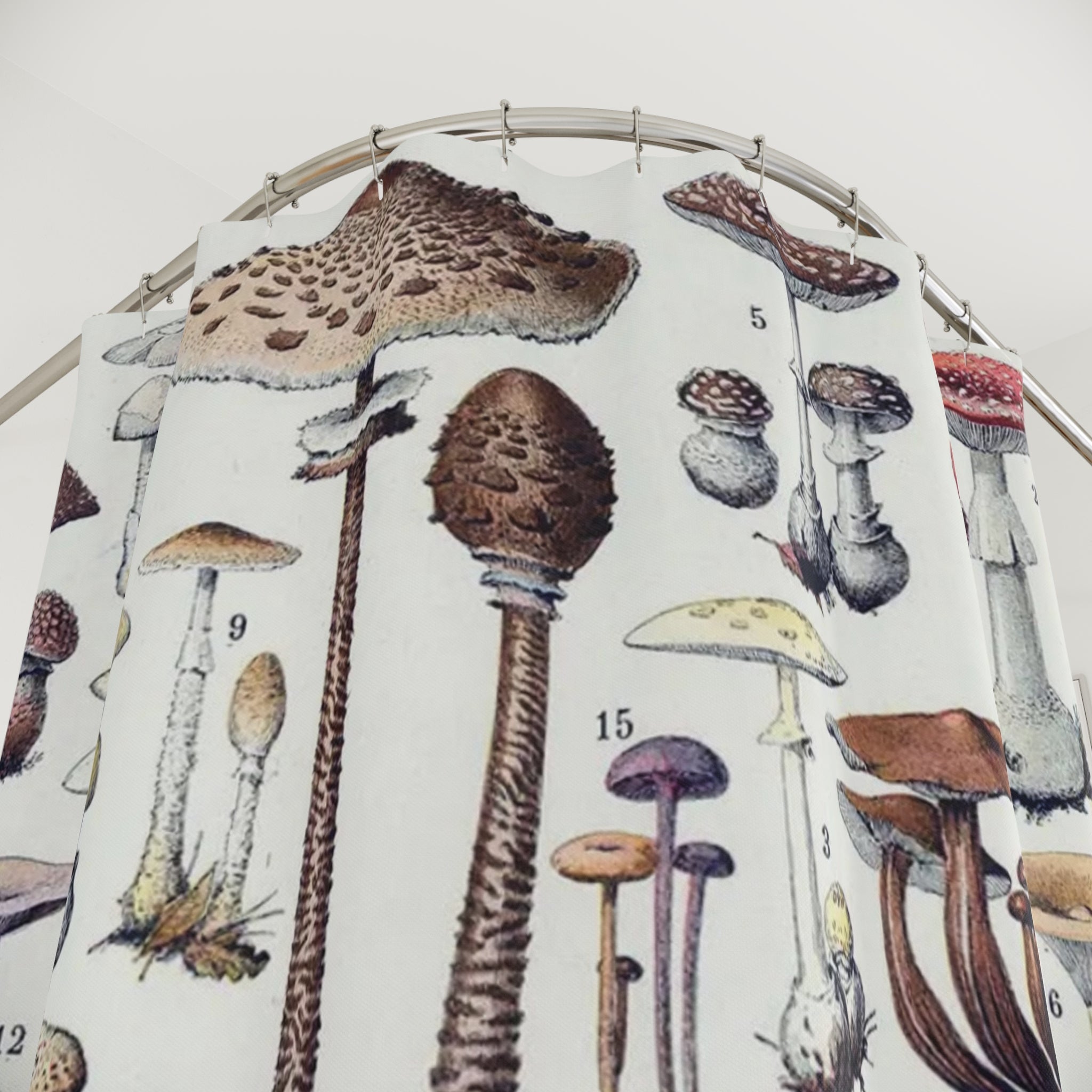 Mushroom Shower Curtain – Vintage Botanical Fungi Illustration Art