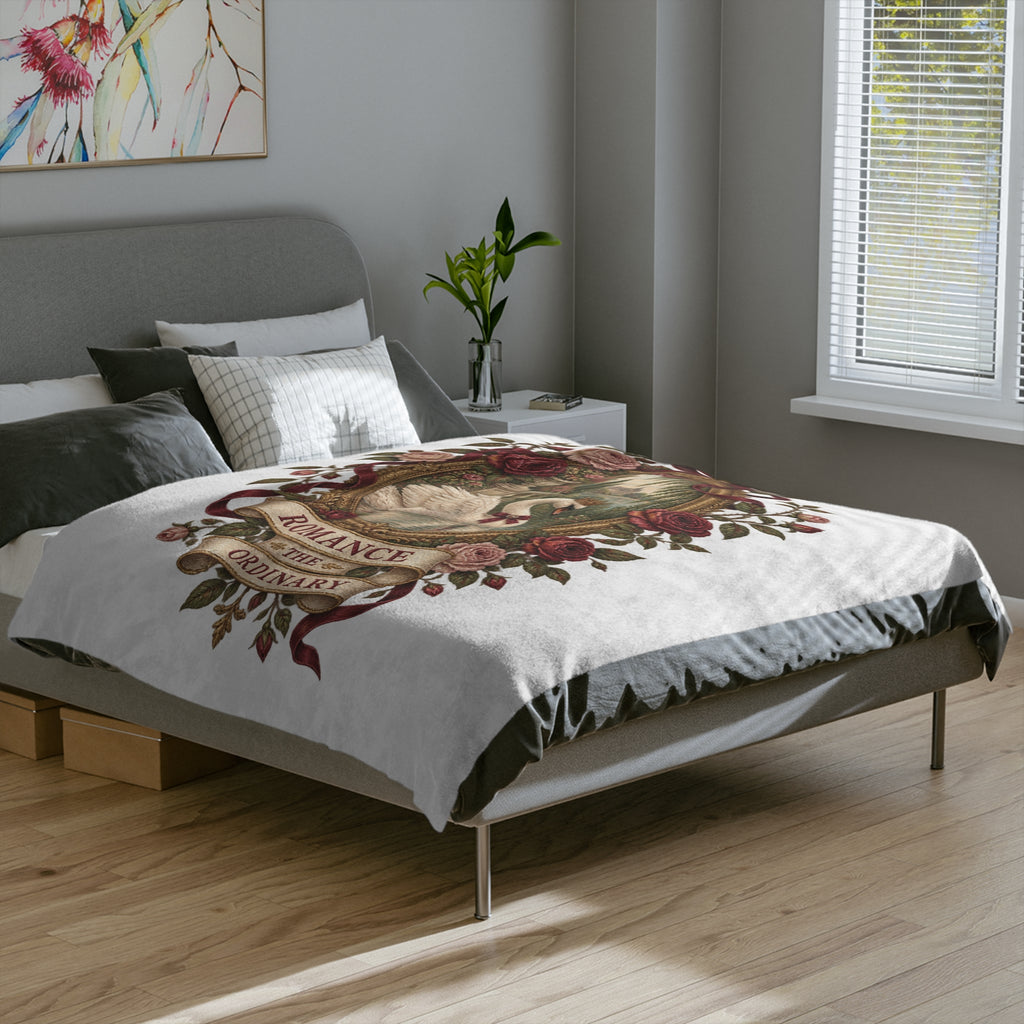 Romance the Ordinary Velveteen Microfiber Blanket | Swan Rose Victorian Illustration