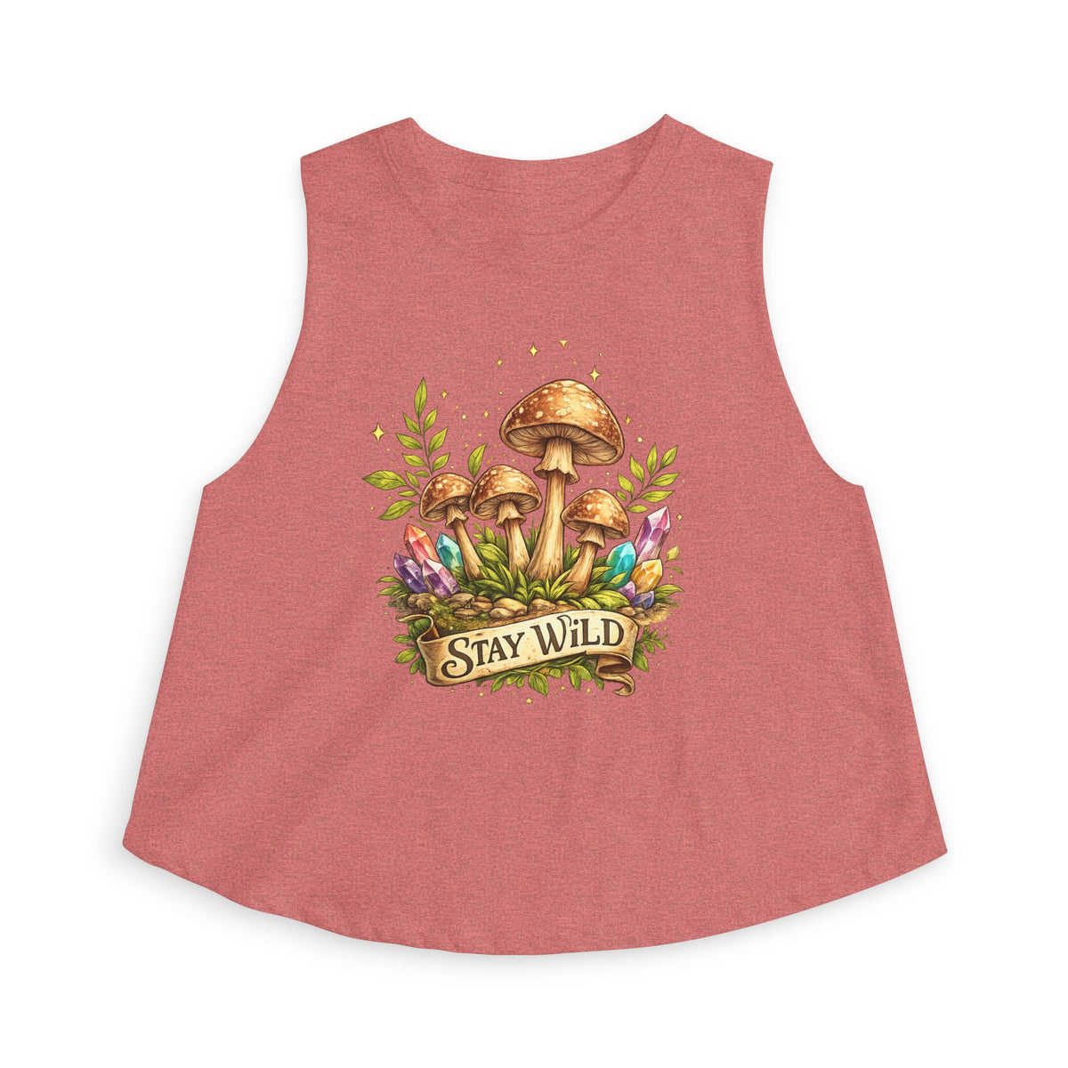 Stay Wild Mushroom Crop Tank Top Boho Nature Shirt Crystal Mushroom Graphic Tank Cottagecore Festival Top Womens Adventure Apparel