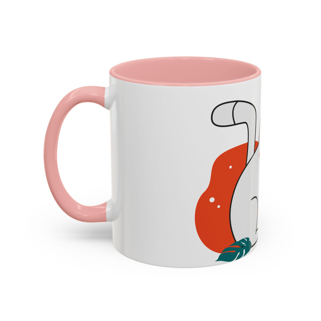 Cute Cat Coffee Mug  Playful White Cat with Tropical Leaf Accent 11oz 15oz