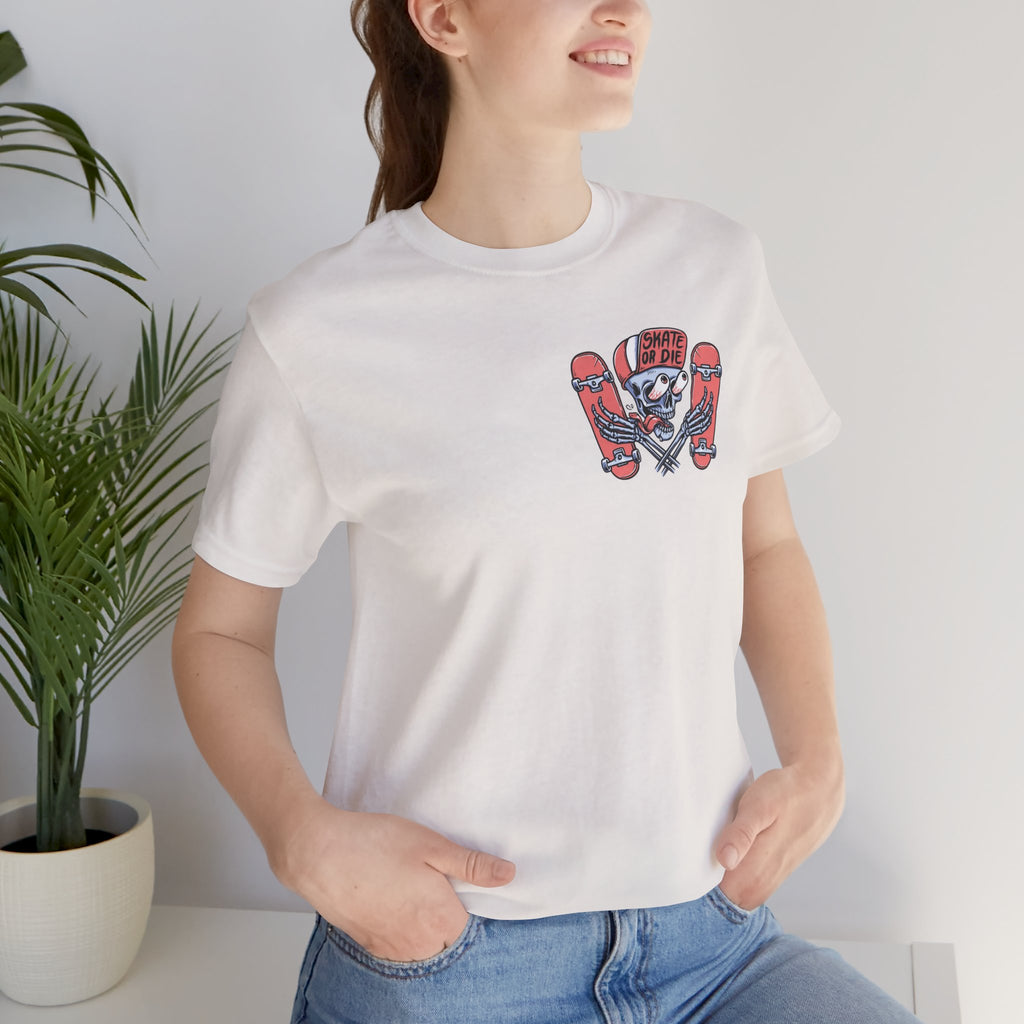 Skate Or Die Shirt Small Logo Front Skateboard Tee Skull Graphic Shirt Skater Streetwear Gift For Skaters Unisex Cotton Tee
