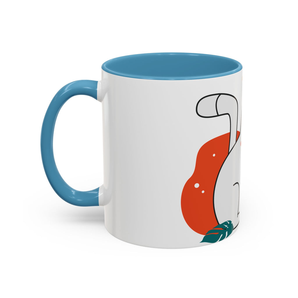 Cute Cat Coffee Mug  Playful White Cat with Tropical Leaf Accent 11oz 15oz