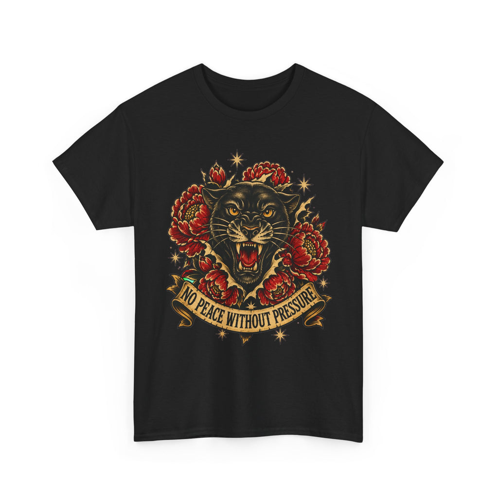 Roaring Panther with Roses T-Shirt | No Peace Without Pressure