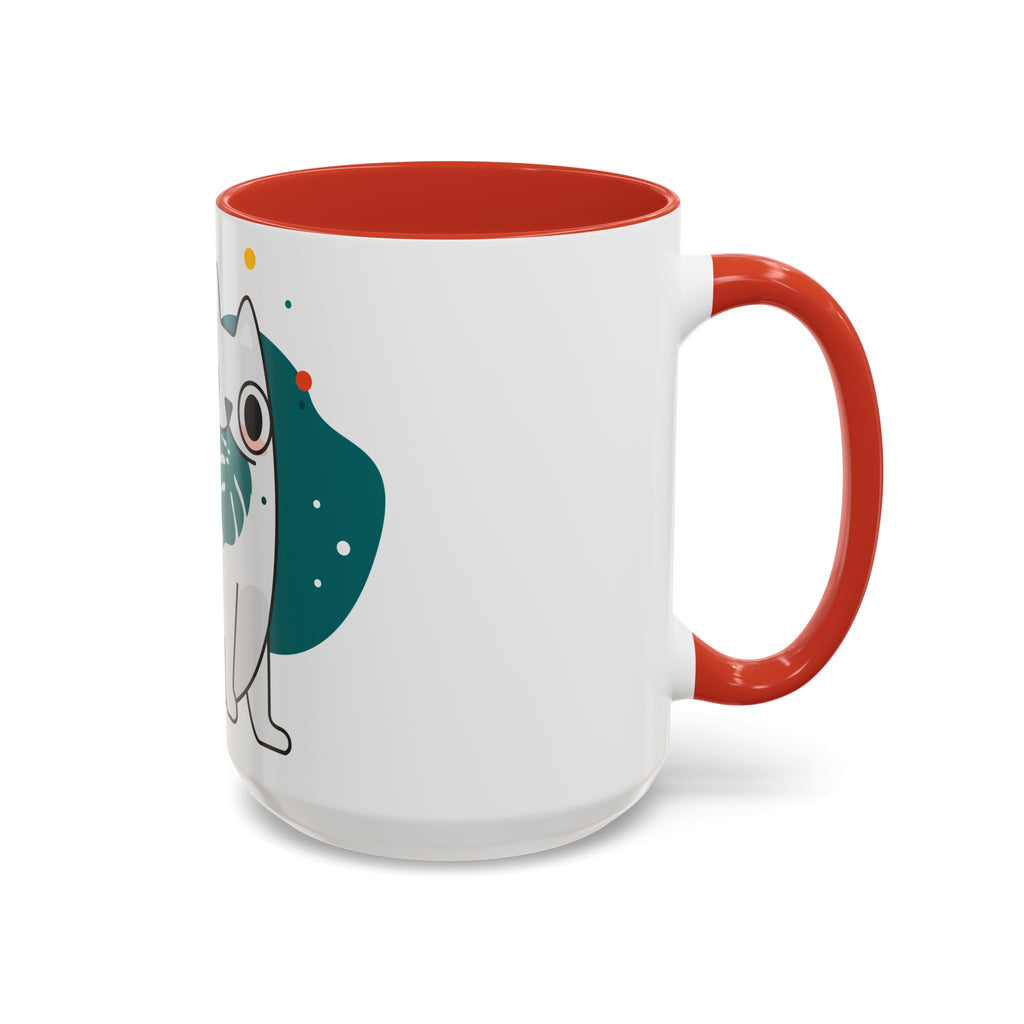 Cute Cat Coffee Mug  Playful White Cat with Tropical Leaf Accent 11oz 15oz
