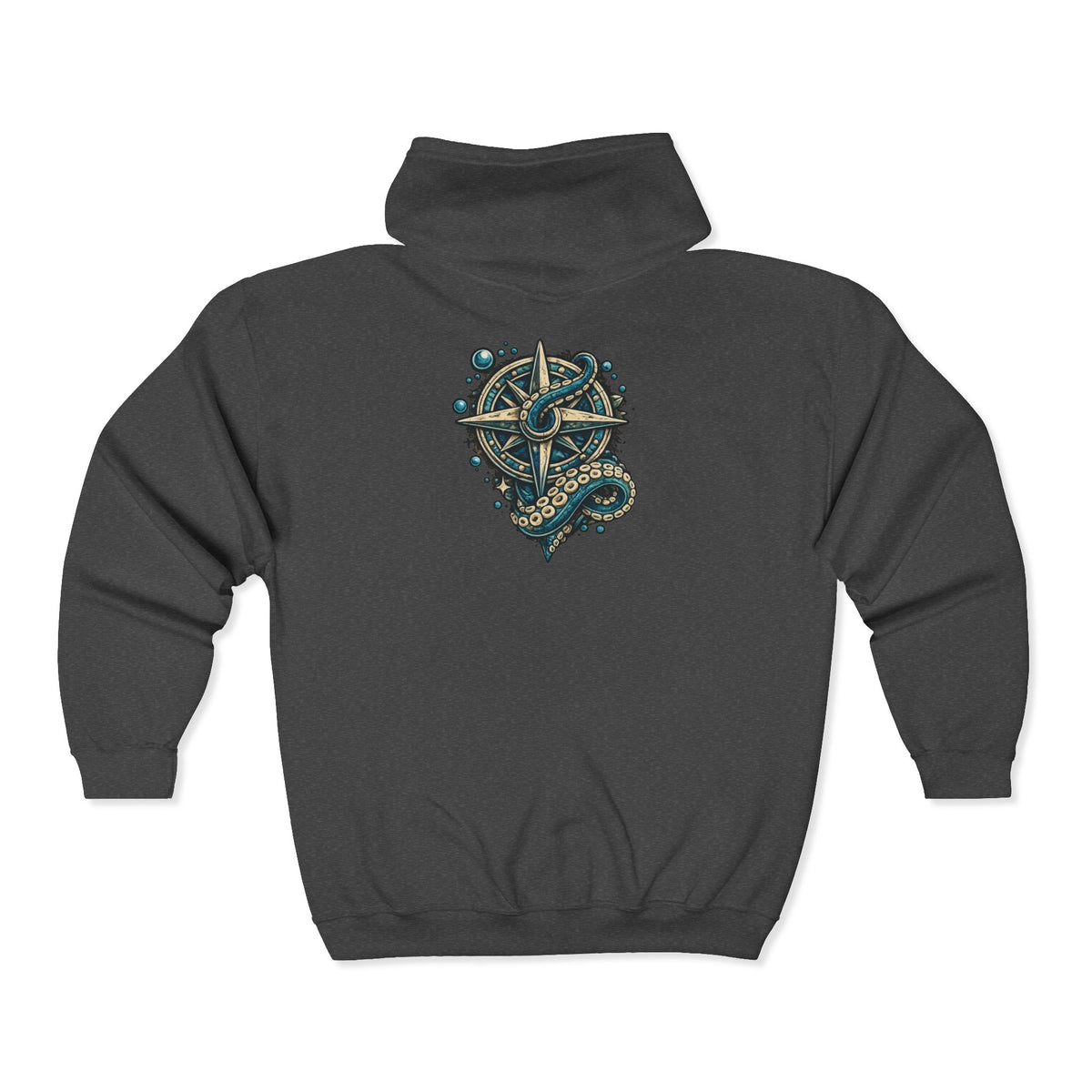 Nautical Compass & Octopus Zip Hoodie — Steampunk Sea Skull Design
