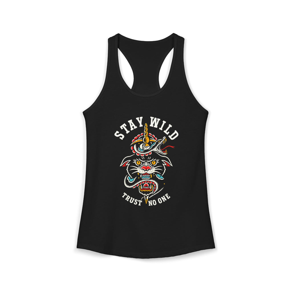 Stay Wild Trust No One Tank Top Women Racerback Tattoo Style Shirt Alternative Streetwear Snake Panther Graphic Tank Edgy Summer Top