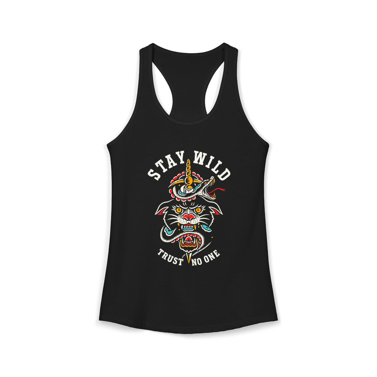 Stay Wild Trust No One Tank Top Women Racerback Tattoo Style Shirt Alternative Streetwear Snake Panther Graphic Tank Edgy Summer Top