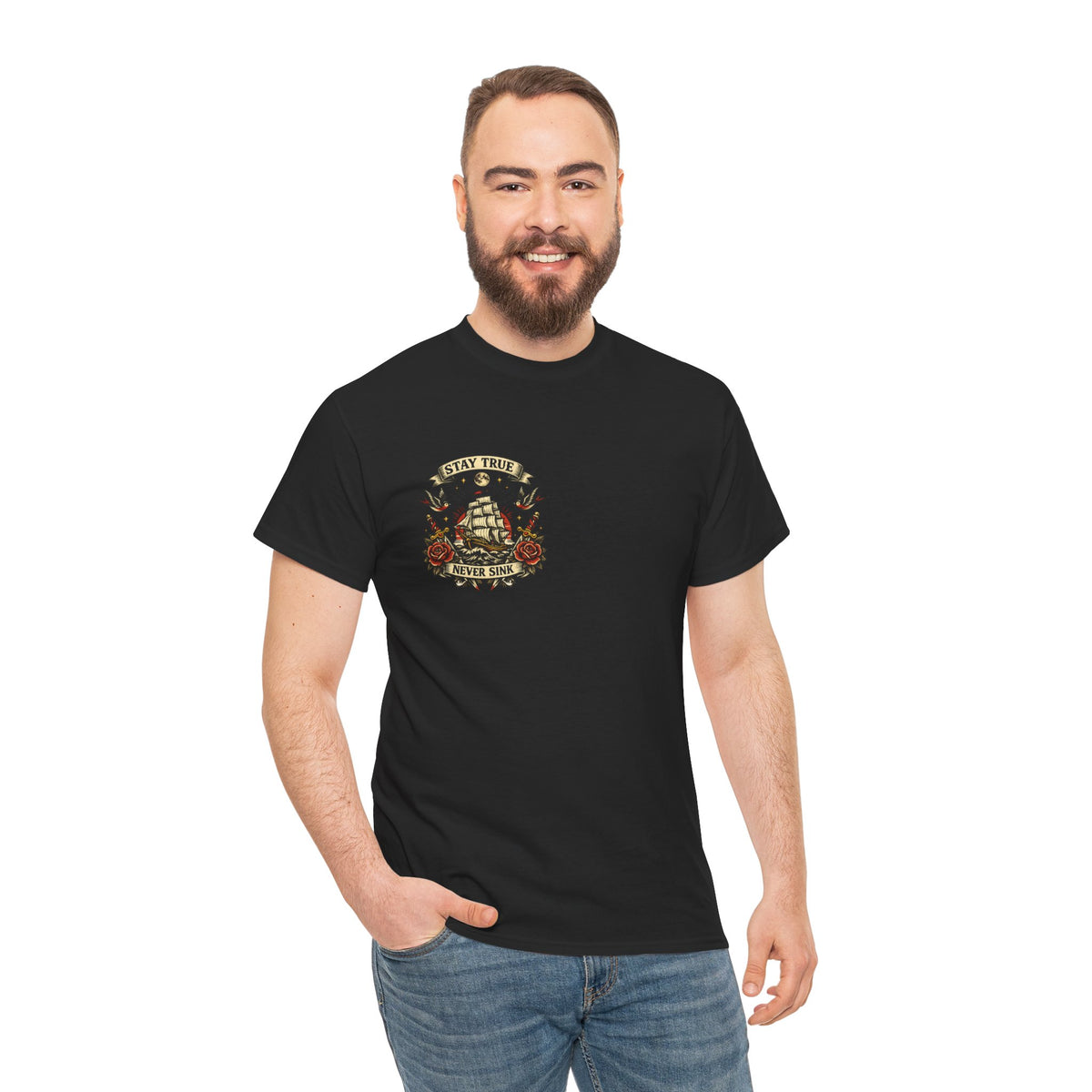 Stay True Never Sink T-Shirt — Vintage Sailboat Tattoo Graphic Tee