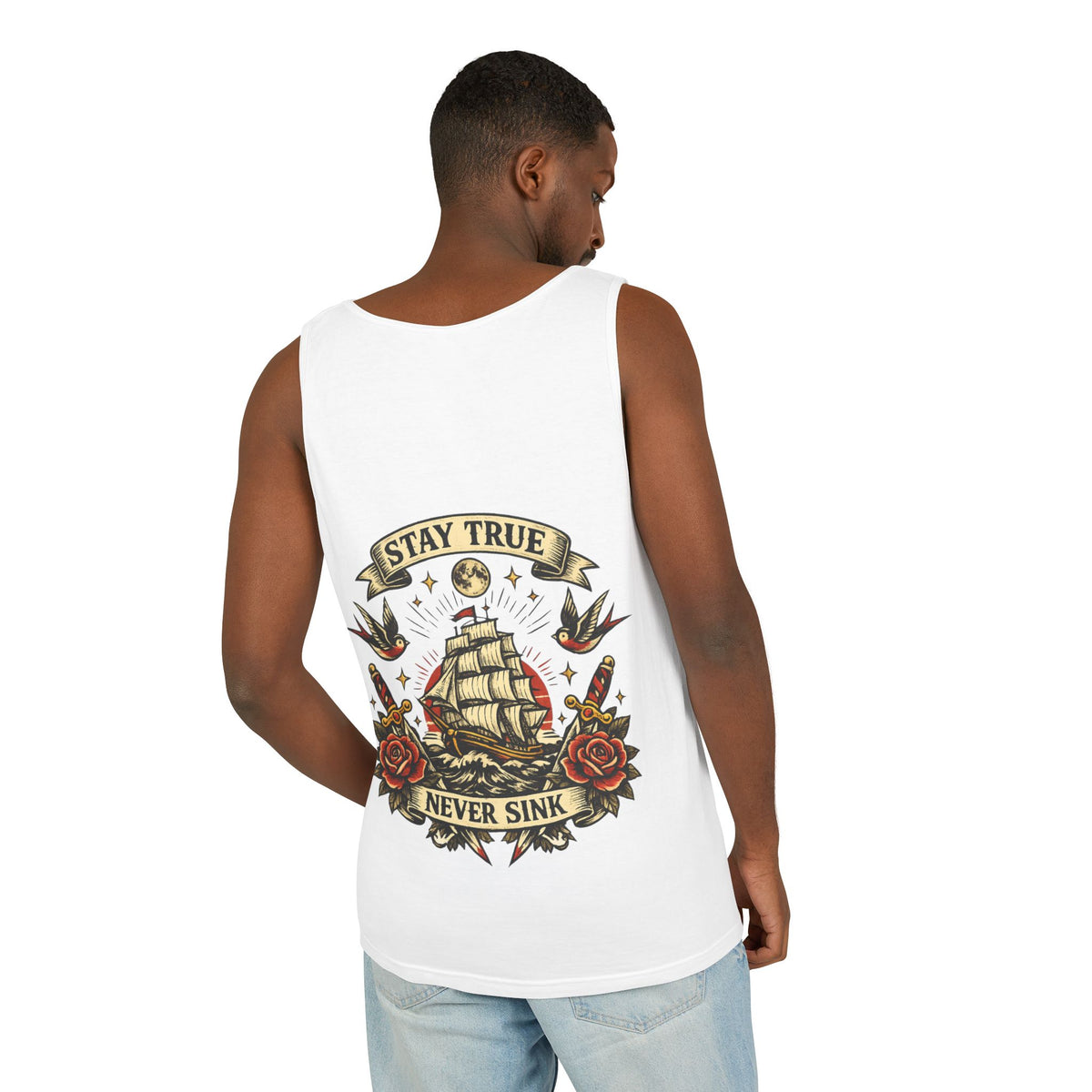 Stay True Never Sink Unisex Tank Top | Nautical Tattoo Style Summer Tank
