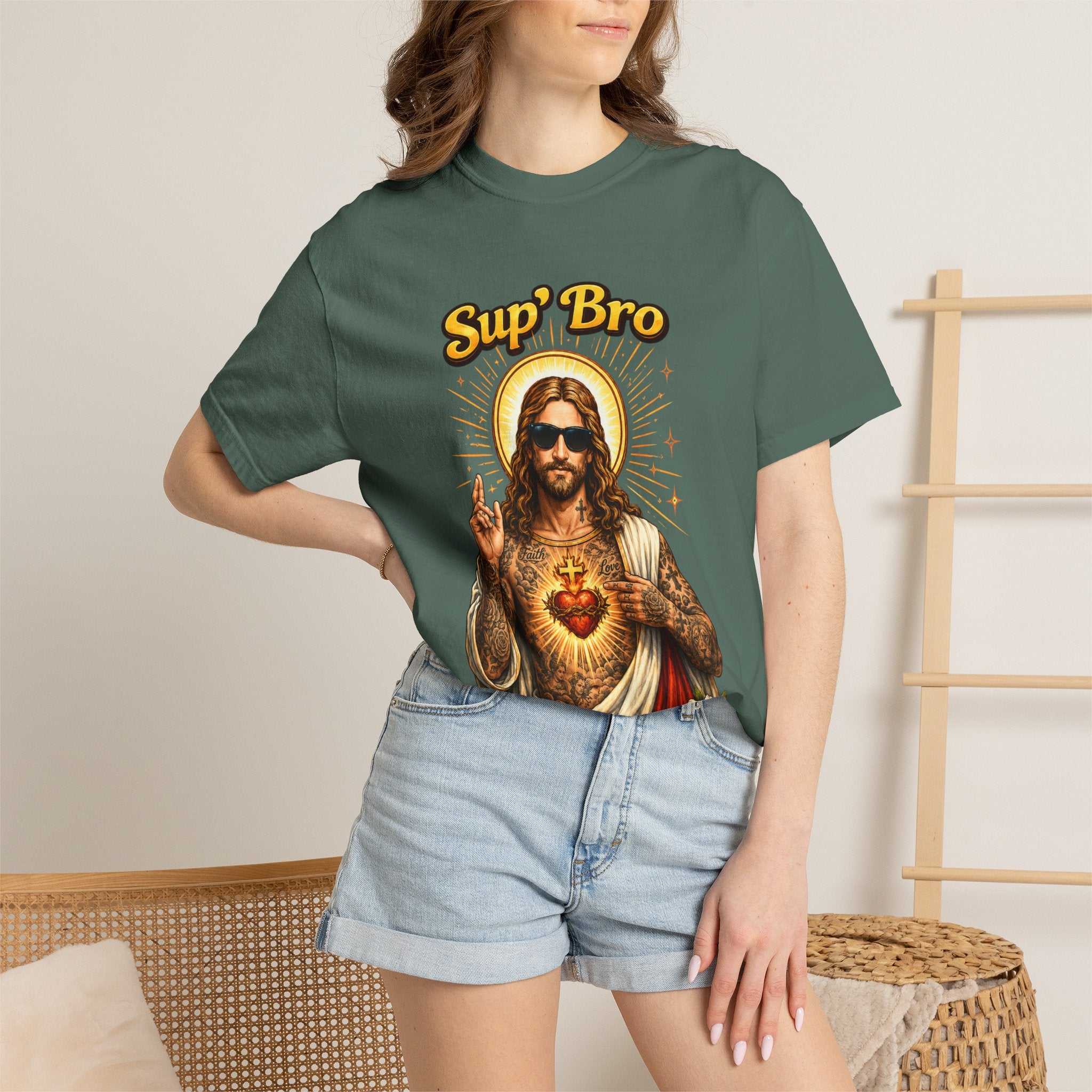 Sup Bro Tattoo Jesus Graphic Tee Funny Faith Tee Edgy Christian Graphic T Shirt Unisex Oversized Aesthetic Tee Viral TikTok Style