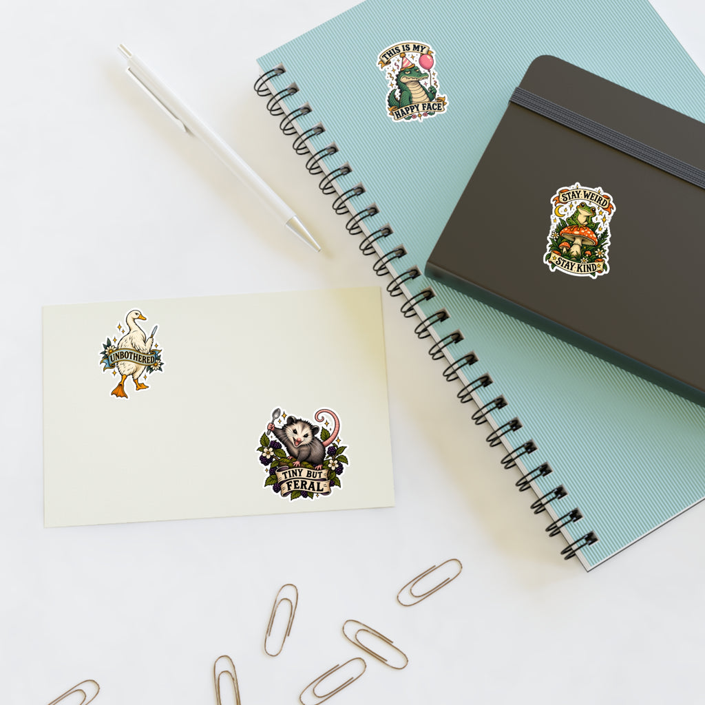 Whimsical Woodland Critters Sticker Sheet | Cute Frog Gator Opossum Goose