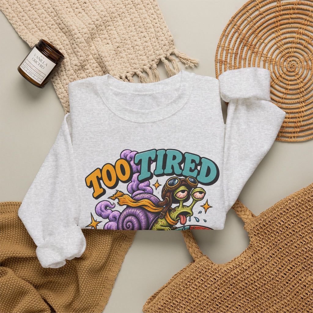 Too Tired to Quit Sweatshirt | Rocket Sloth Illustration, Motivational Retro