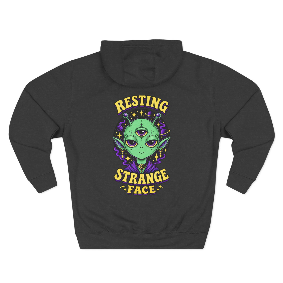 Resting Strange Face Alien hoodie | Three-Eyed Green Alien Illustration