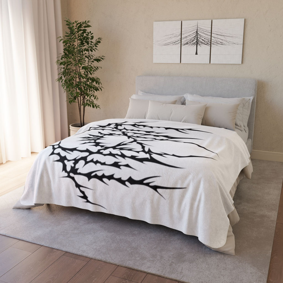 Gothic Thorn Sherpa Blanket | Sleep Token Band Black & White Abstract Fleece Throw