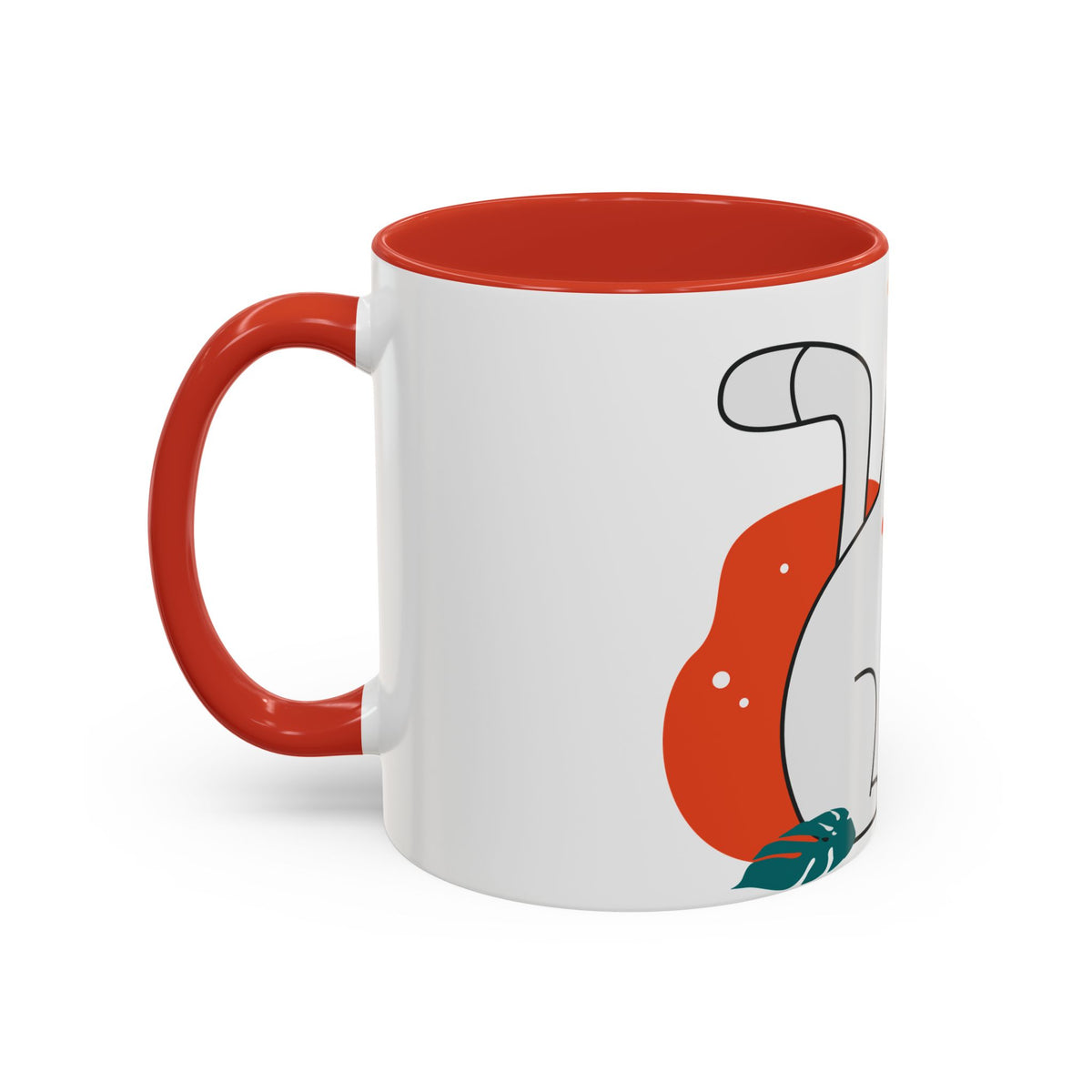 Cute Cat Coffee Mug  Playful White Cat with Tropical Leaf Accent 11oz 15oz