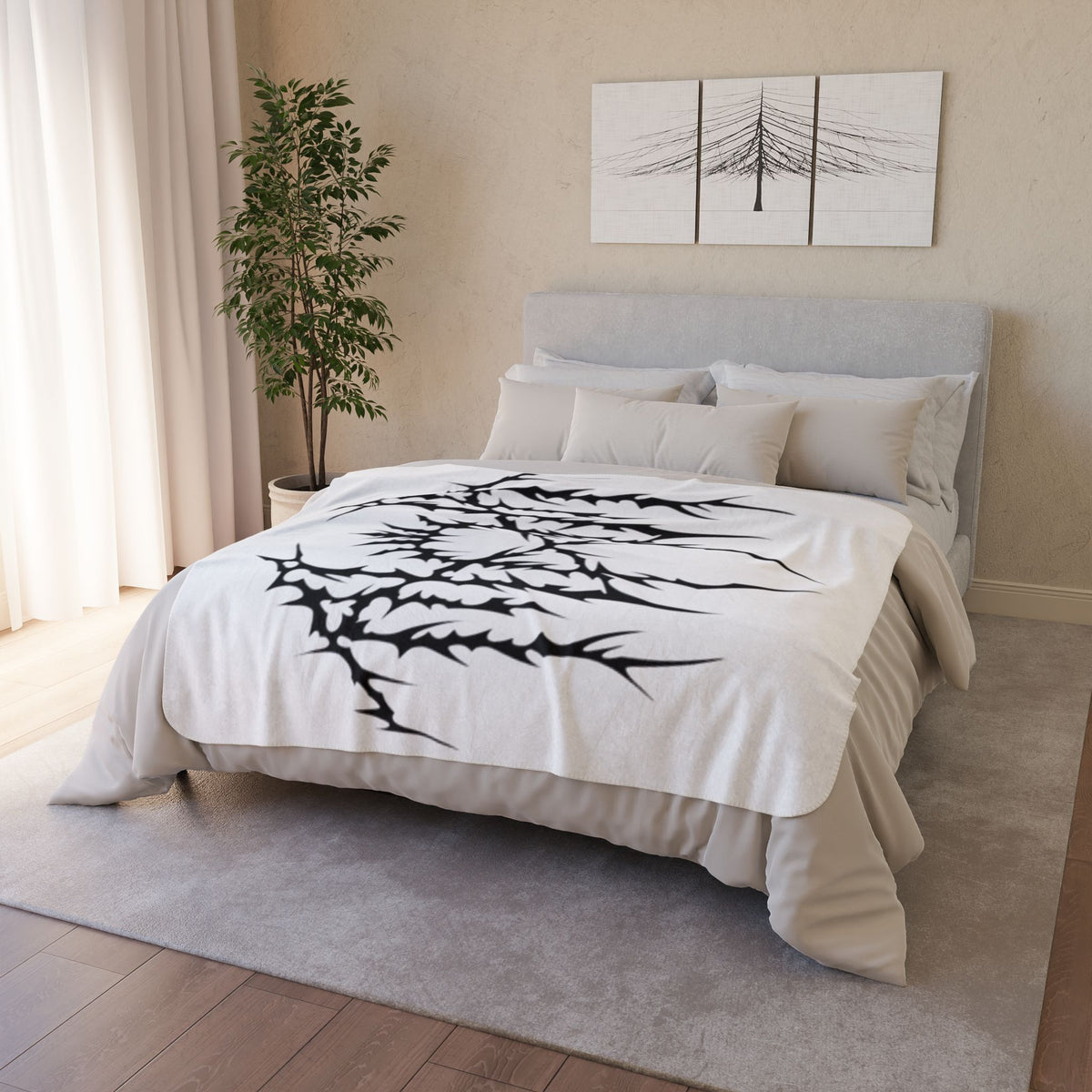 Gothic Thorn Sherpa Blanket | Sleep Token Band Black & White Abstract Fleece Throw