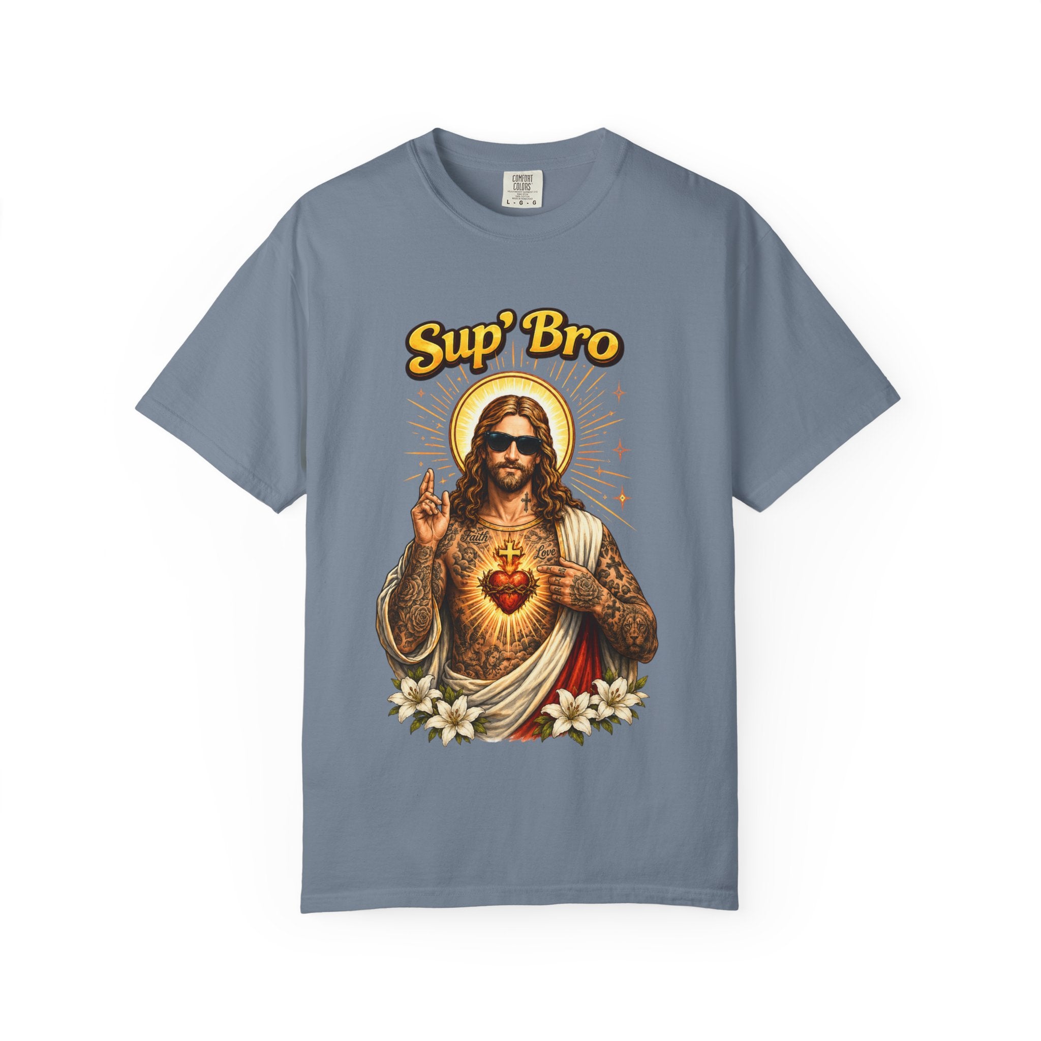 Sup Bro Tattoo Jesus Graphic Tee Funny Faith Tee Edgy Christian Graphic T Shirt Unisex Oversized Aesthetic Tee Viral TikTok Style