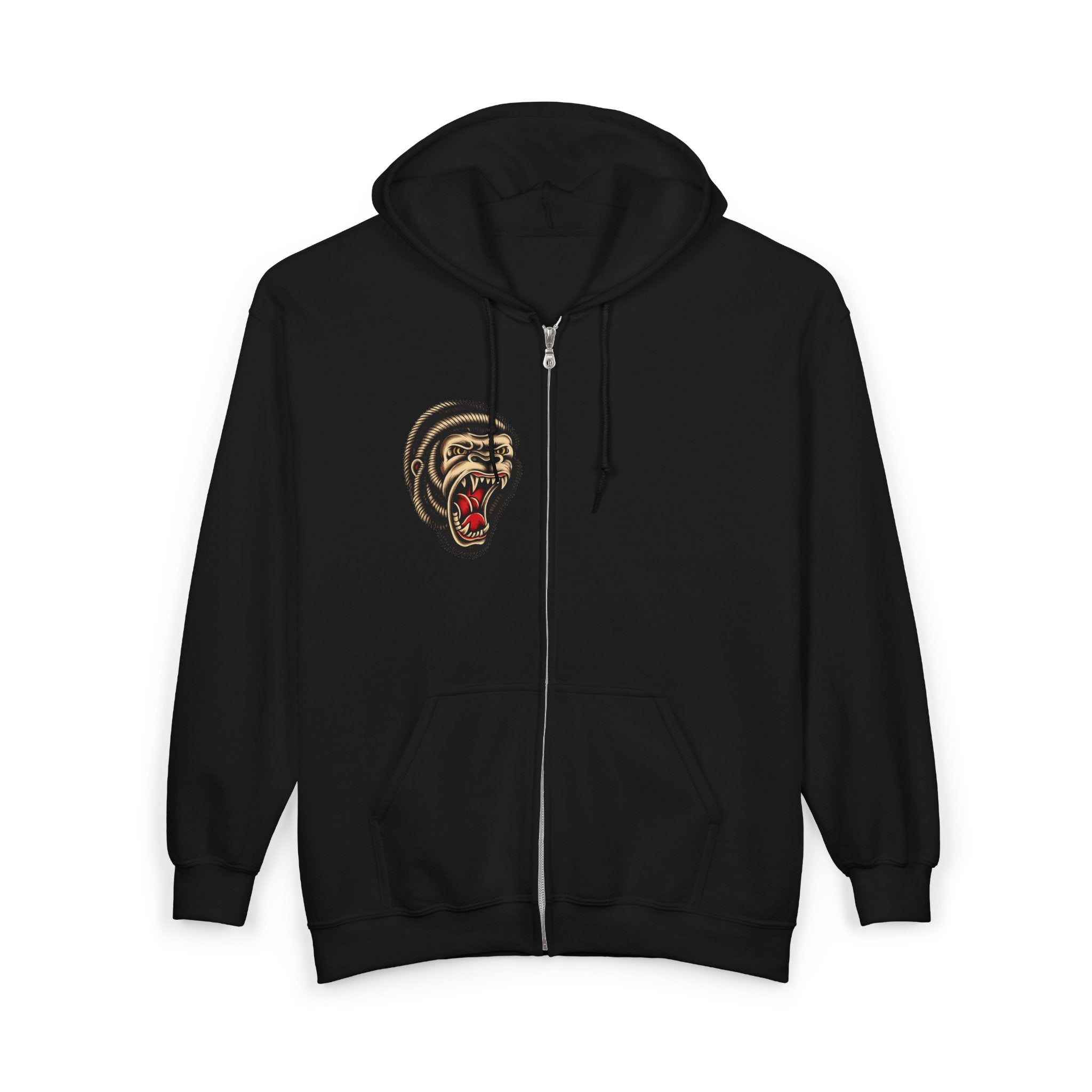 Roaring Gorilla Head Zip Hoodie | Animal Skull Design, Dark Streetwear