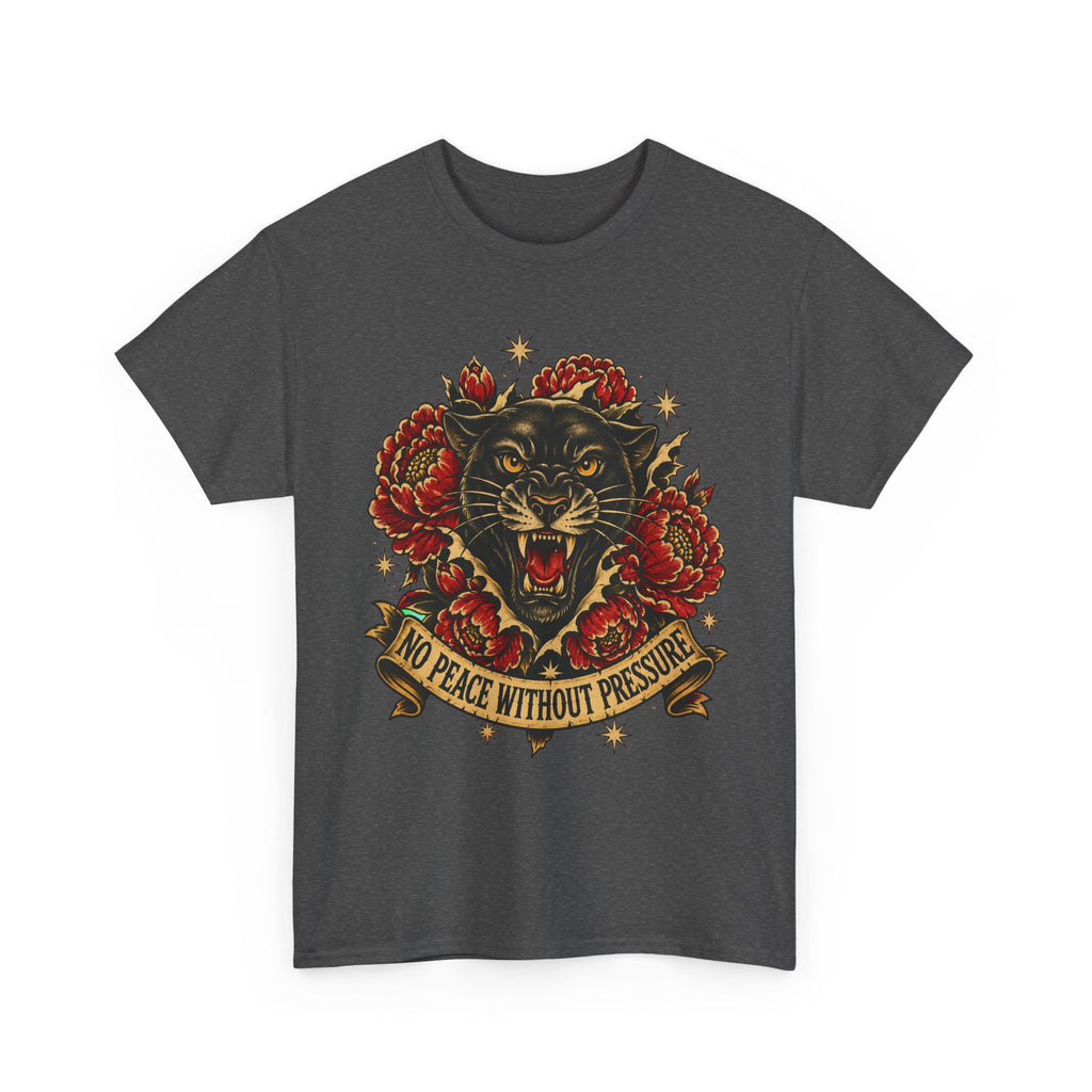 Roaring Panther with Roses T-Shirt | No Peace Without Pressure