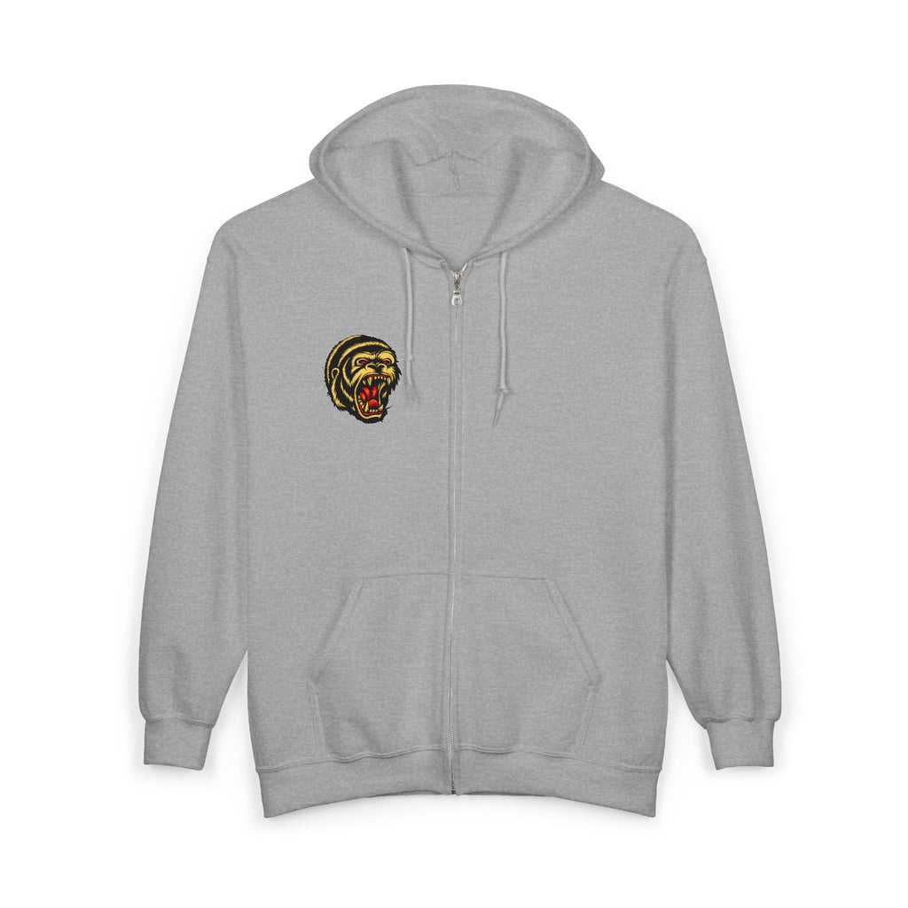 Roaring Gorilla Head Zip Hoodie | Animal Skull Design, Dark Streetwear