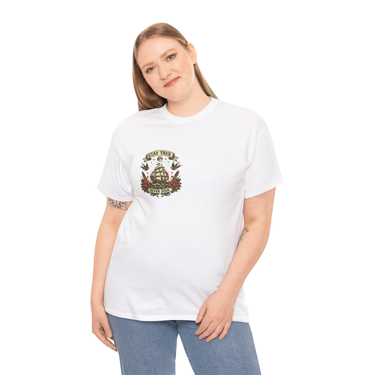 Stay True Never Sink T-Shirt — Vintage Sailboat Tattoo Graphic Tee