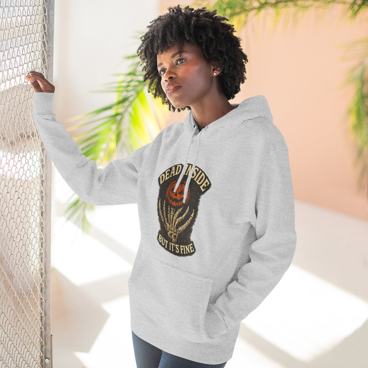 Hoodie — 'Dead Inside But It's Fine' Pumpkin Patch Goth Pullover