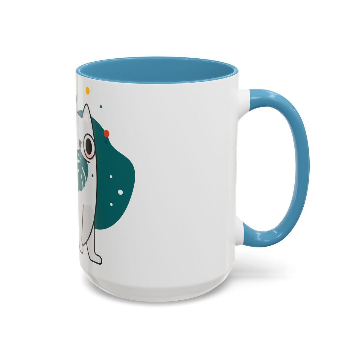Cute Cat Coffee Mug  Playful White Cat with Tropical Leaf Accent 11oz 15oz