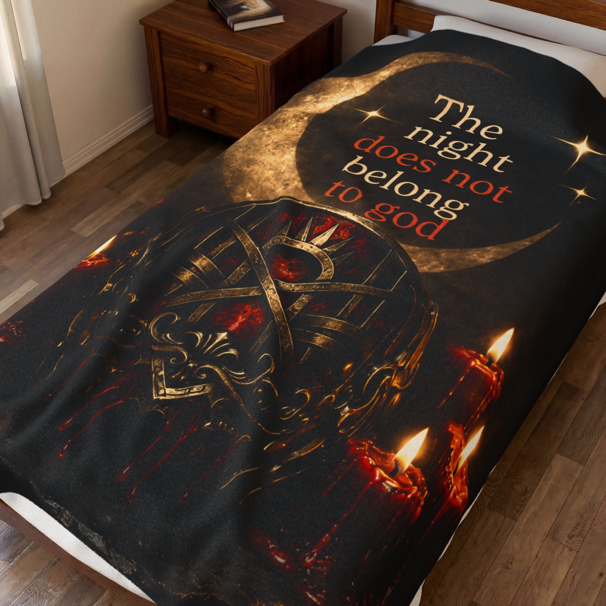 The Night Belongs to You Sleep Token inspired Velveteen Blanket | Crescent Moon, Gothic Mask, Candles