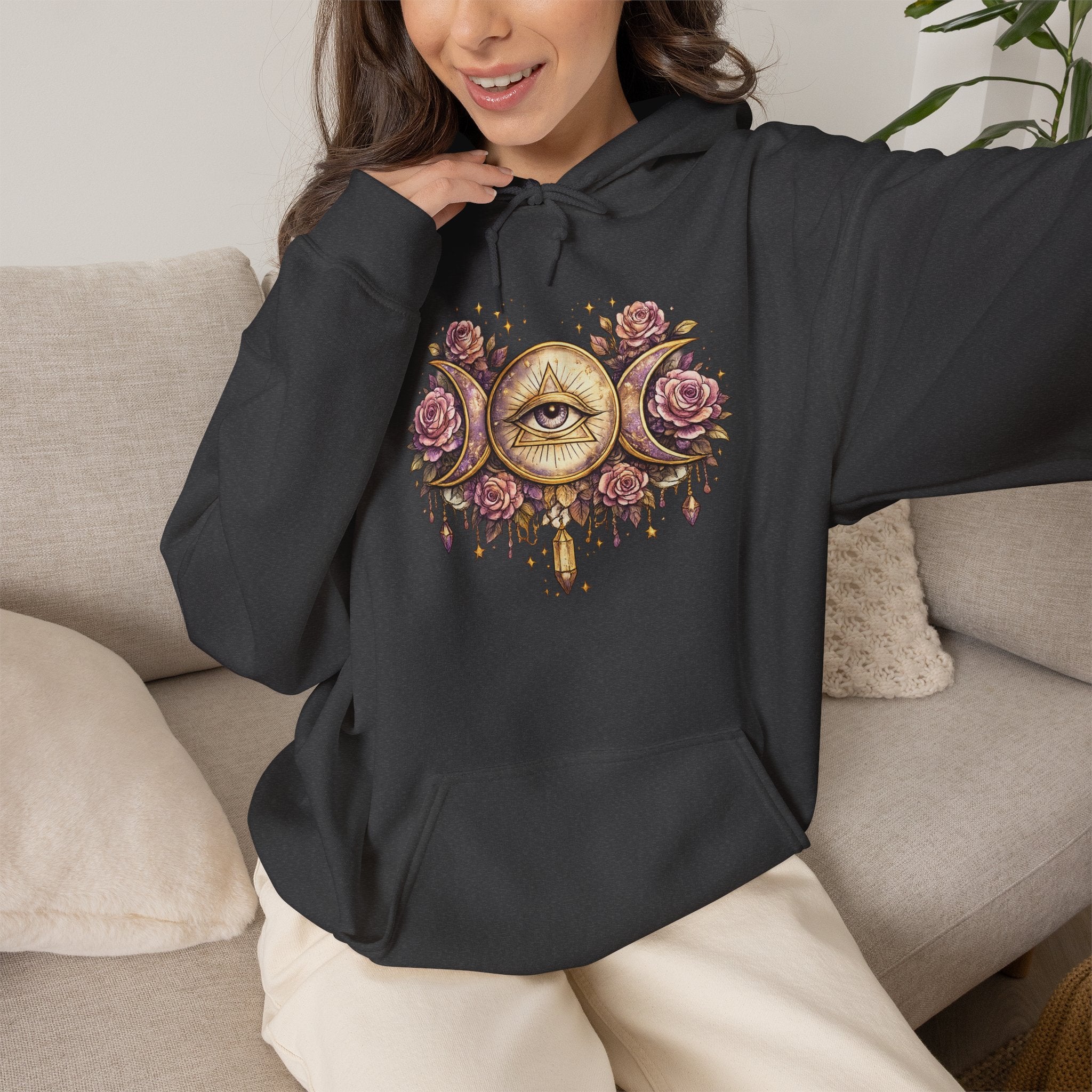 Mystical Third Eye Hoodie Celestial Moon Phase Sweatshirt Spiritual Aesthetic Hoodie Witchy Floral Pullover Boho Hoodie Cozy Sweatshirt