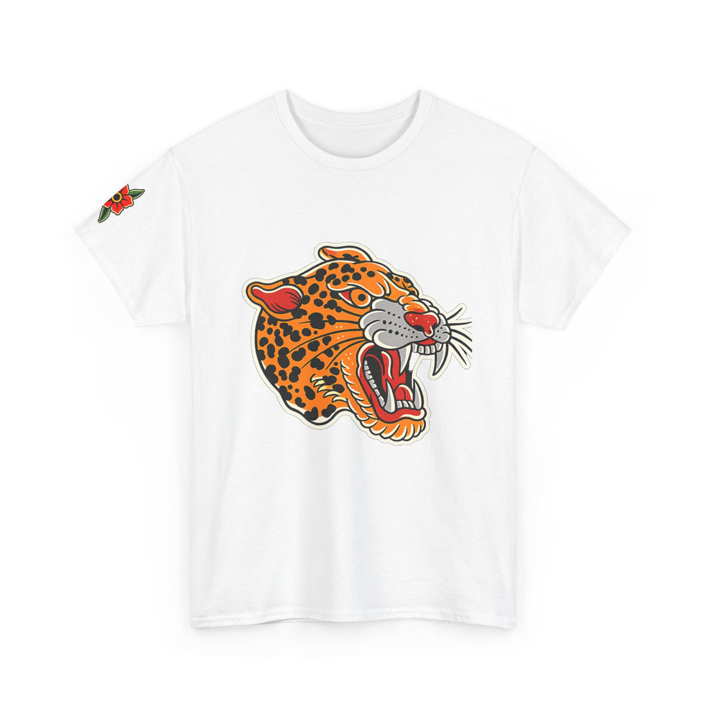 Traditional Leopard Head Tattoo Shirt Vintage Panther Graphic Tee Old School Tattoo Style Streetwear Unisex Black T Shirt for Tattoo Lovers