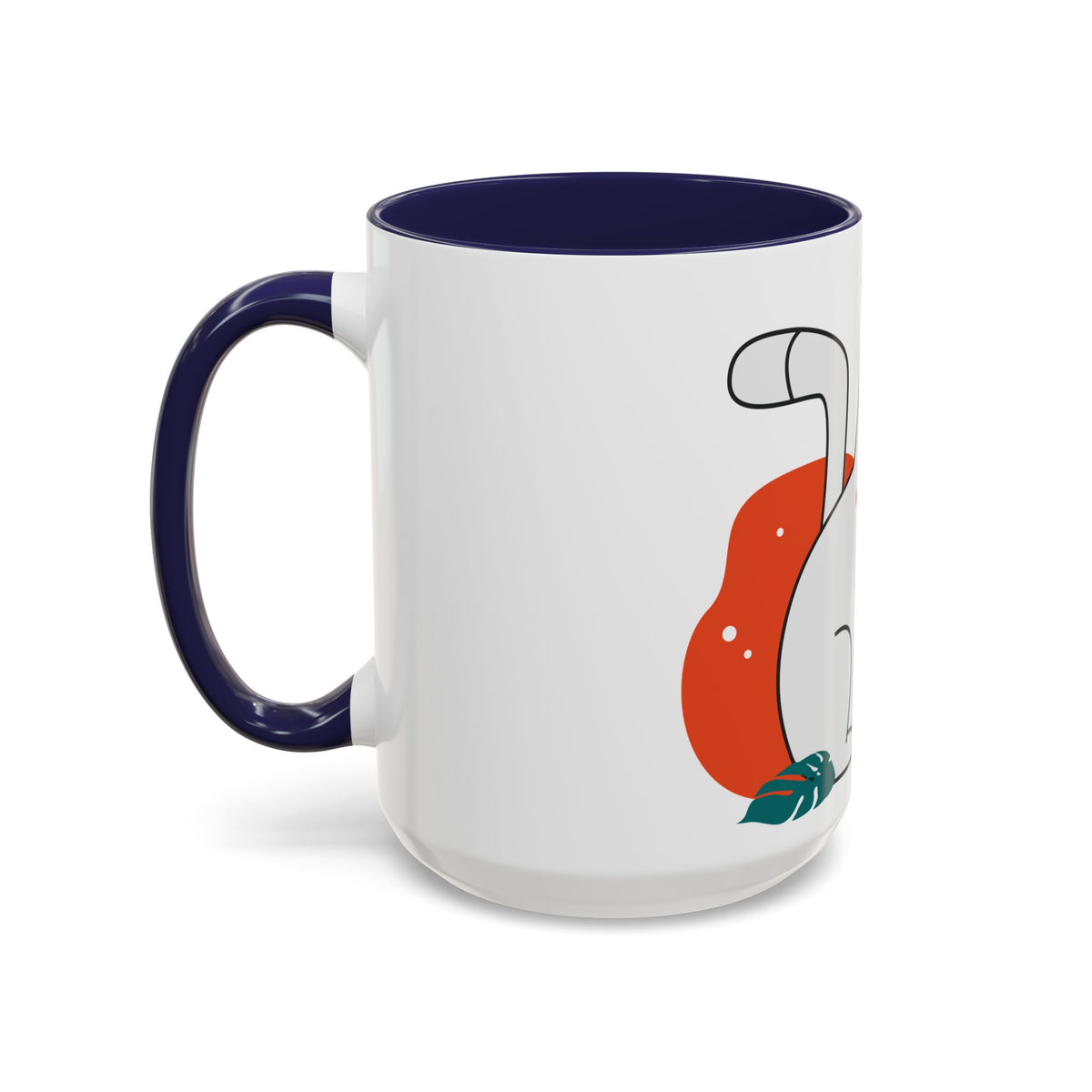 Cute Cat Coffee Mug  Playful White Cat with Tropical Leaf Accent 11oz 15oz