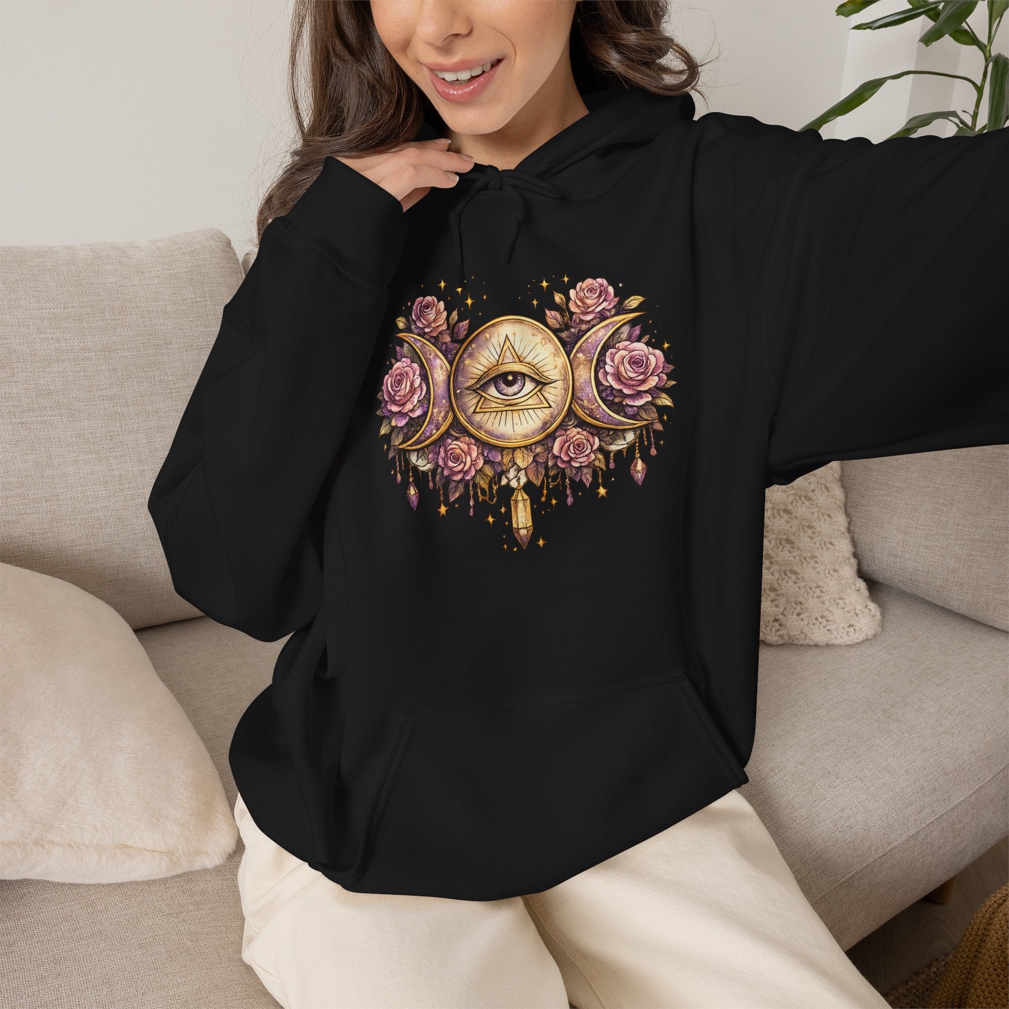 Mystical Third Eye Hoodie Celestial Moon Phase Sweatshirt Spiritual Aesthetic Hoodie Witchy Floral Pullover Boho Hoodie Cozy Sweatshirt