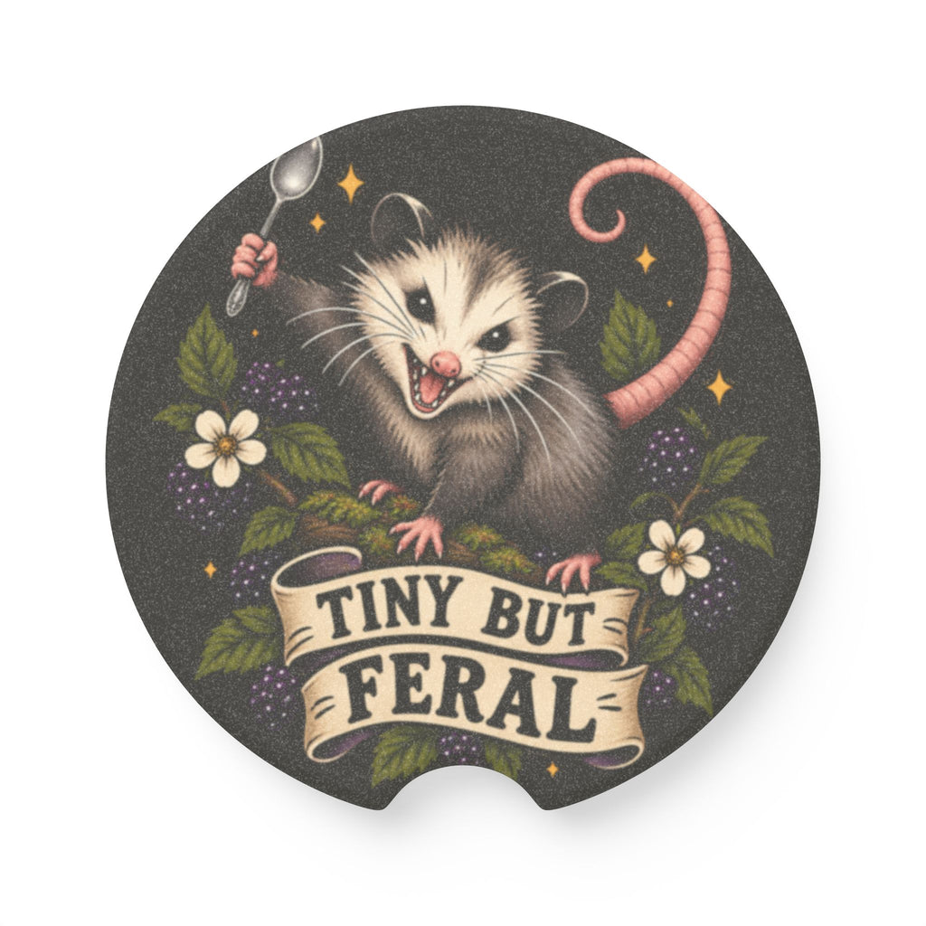 Tiny But Feral opossum car coaster | Soapstone Car Coaster