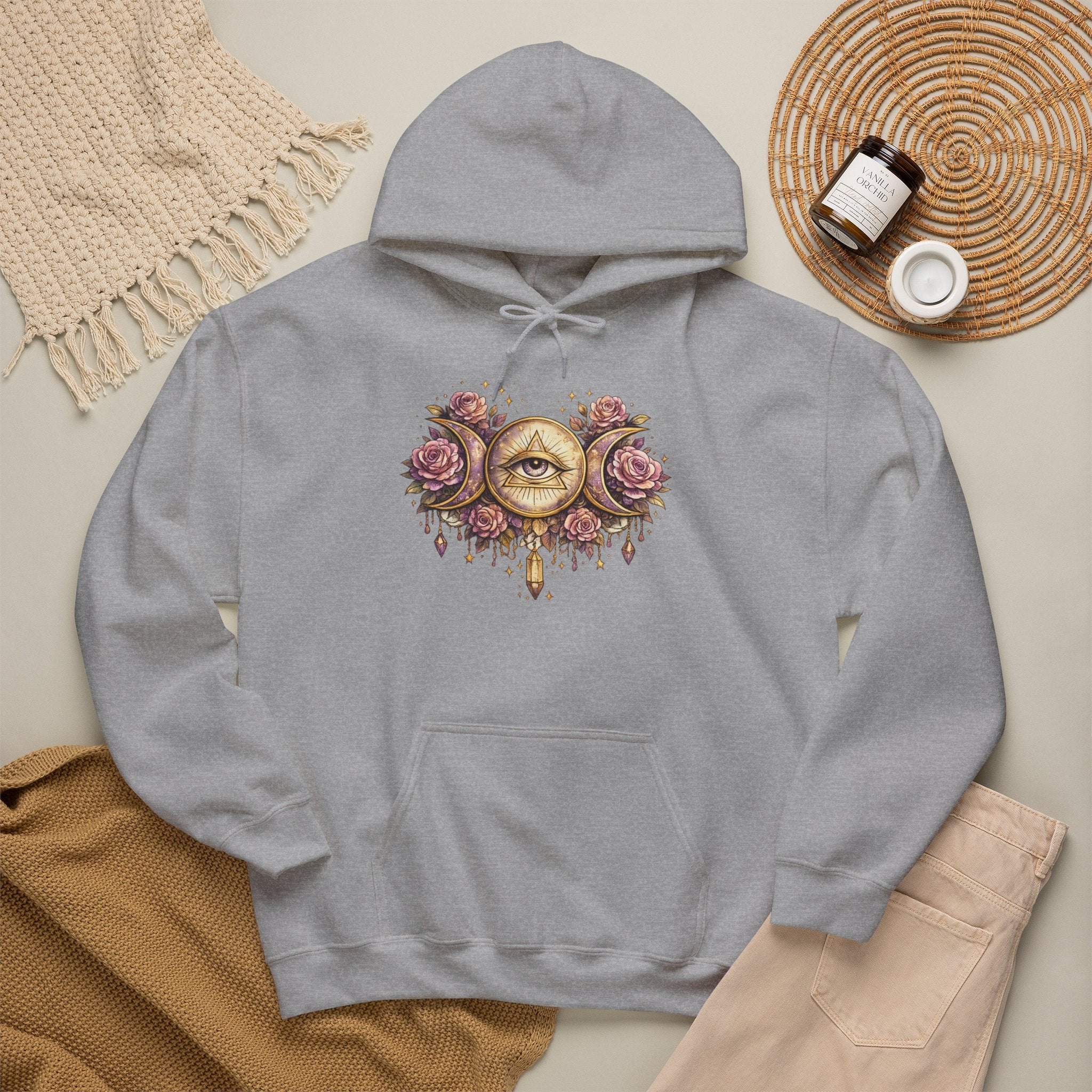 Mystical Third Eye Hoodie Celestial Moon Phase Sweatshirt Spiritual Aesthetic Hoodie Witchy Floral Pullover Boho Hoodie Cozy Sweatshirt