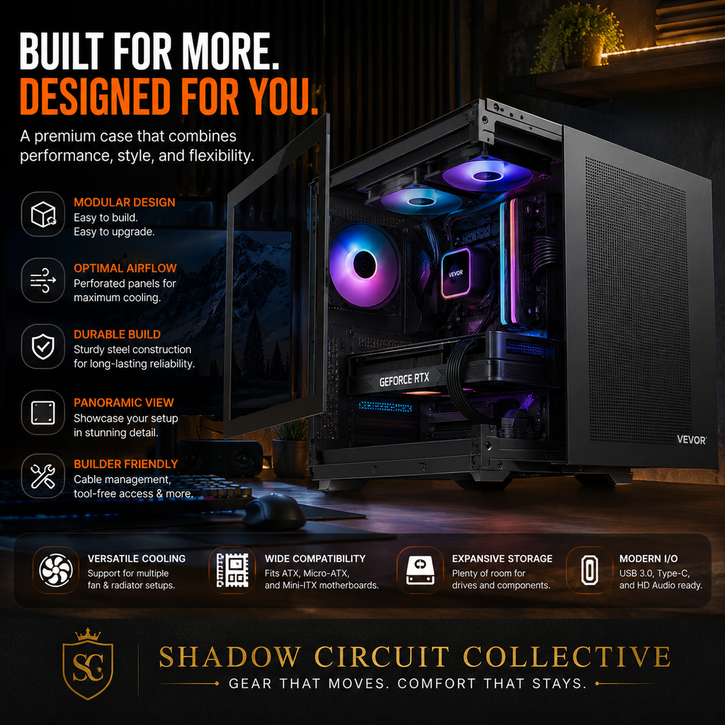 Mid-Tower PC Case Dual Chamber Gaming Computer Case For ATX Motherboard No Fan