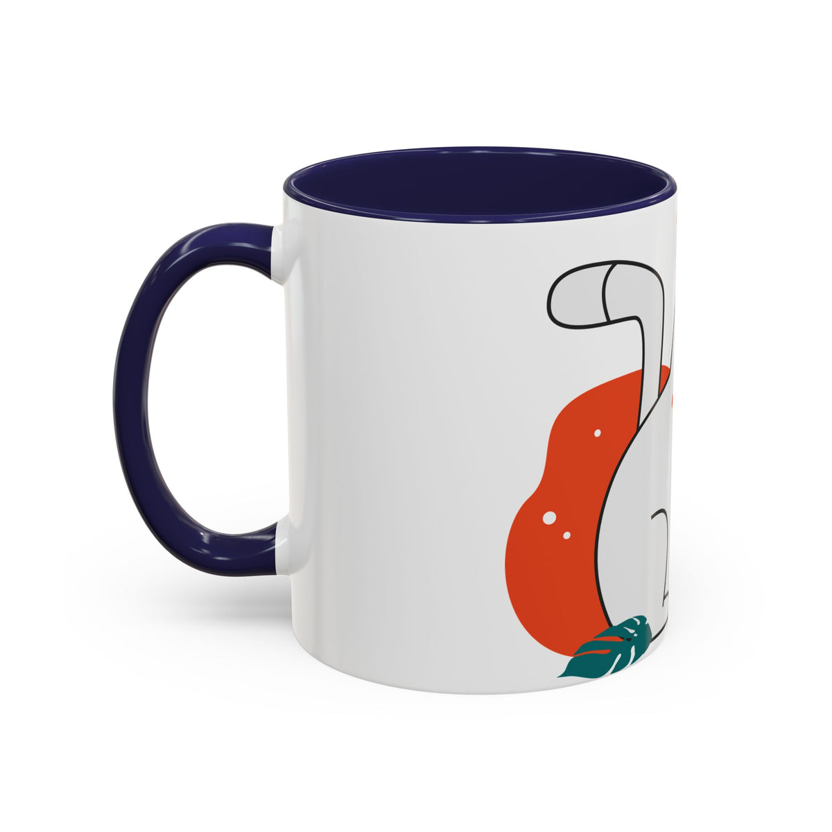 Cute Cat Coffee Mug  Playful White Cat with Tropical Leaf Accent 11oz 15oz