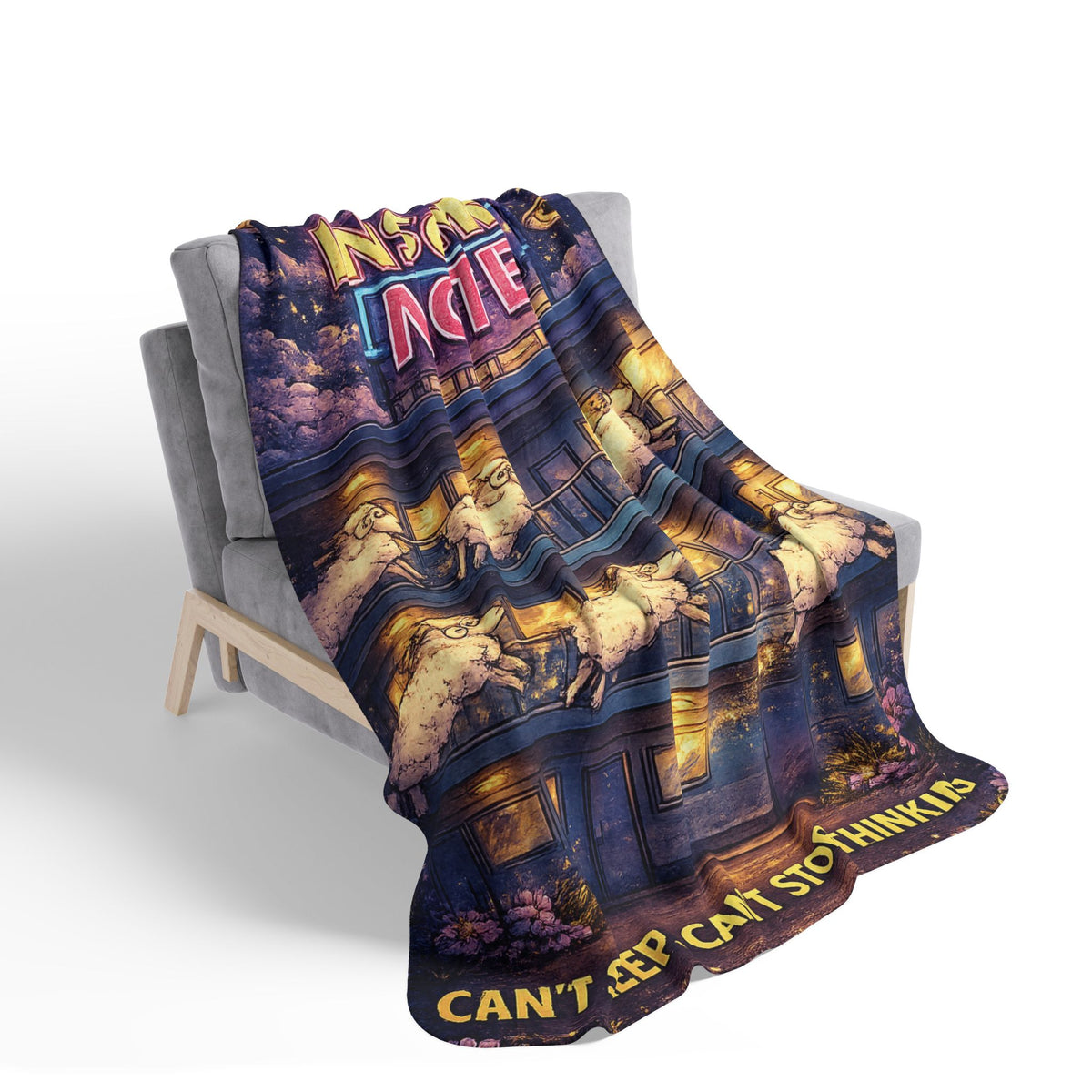Insomnia Motel sheep pattern Fleece Sherpa Blanket | can't sleep can't stop thinking