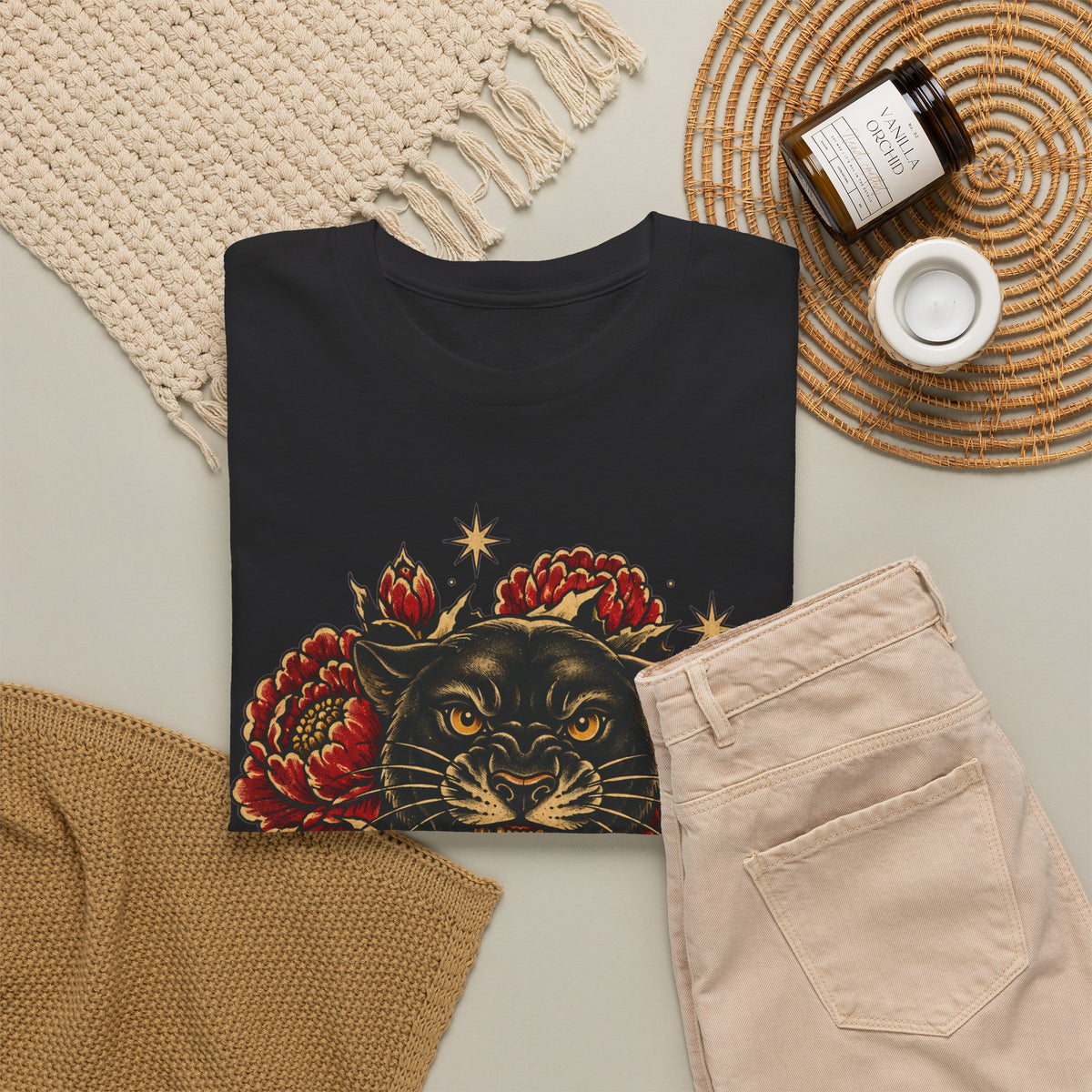 Roaring Panther with Roses T-Shirt | No Peace Without Pressure
