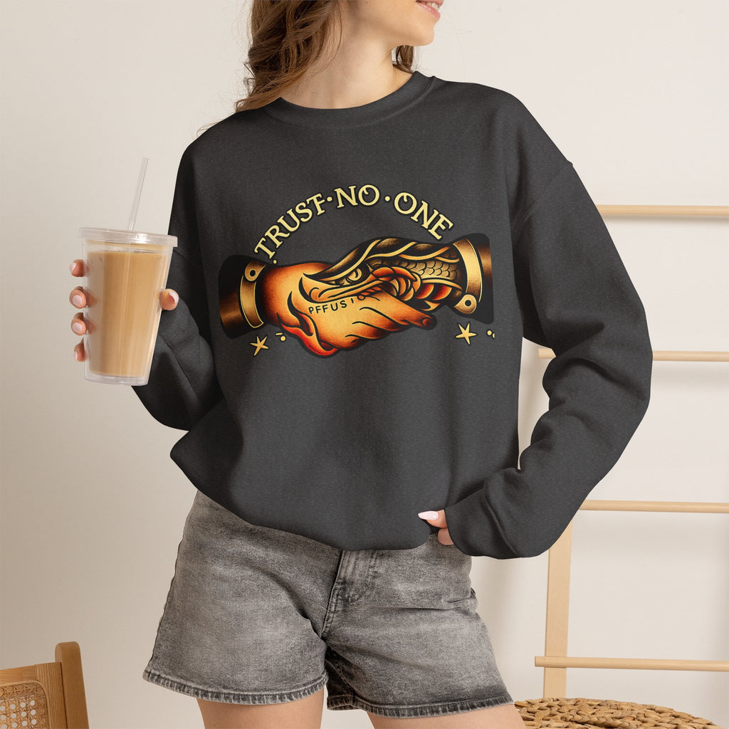 Trust No One Sweatshirt Vintage Tattoo Style Crewneck Retro Graphic Sweatshirt Alternative Streetwear Unisex Pullover Gift For Him Her